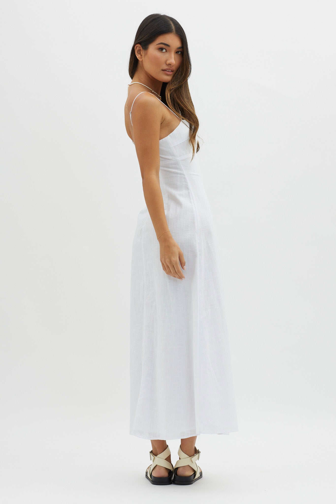Be Yourself Keyhole Bust Maxi Dress White-Fable Dress