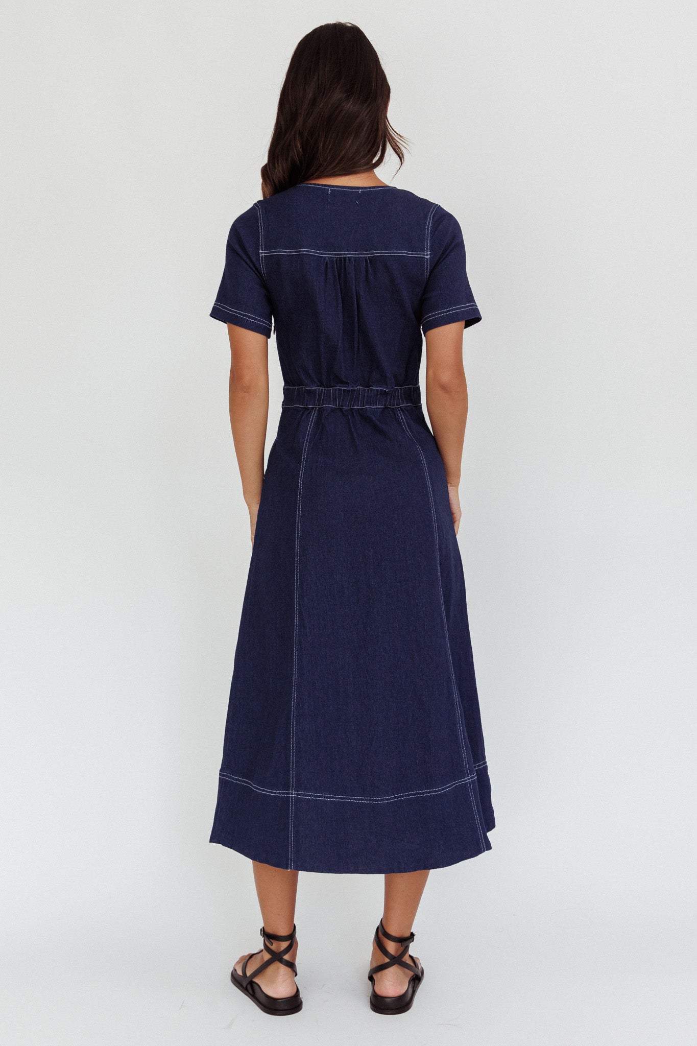 Aspen Love Front Pocket Midi Dress Indigo-Fable Dress