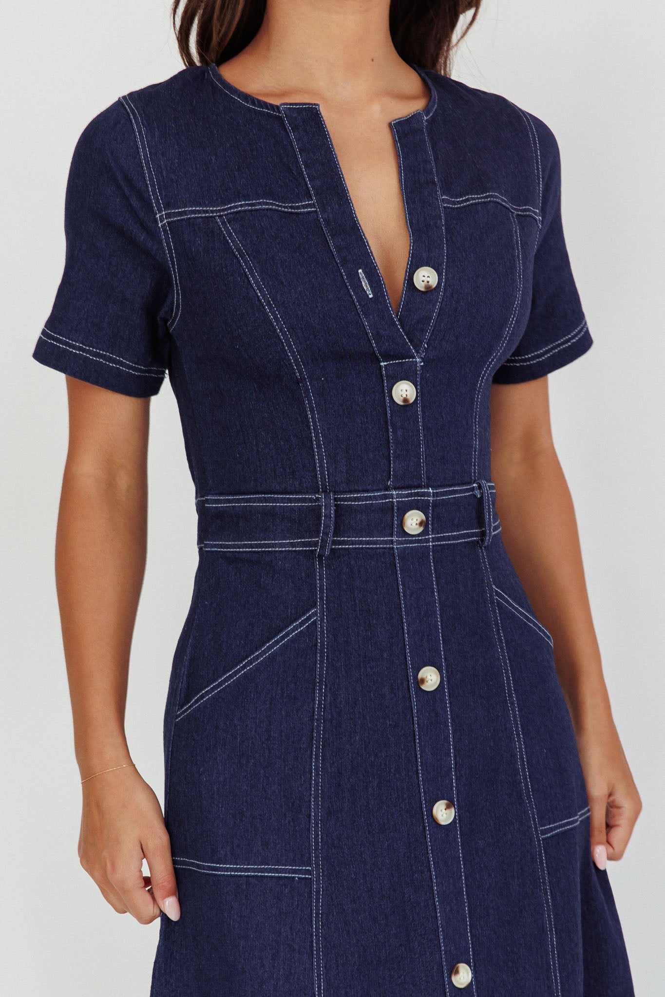 Aspen Love Front Pocket Midi Dress Indigo-Fable Dress