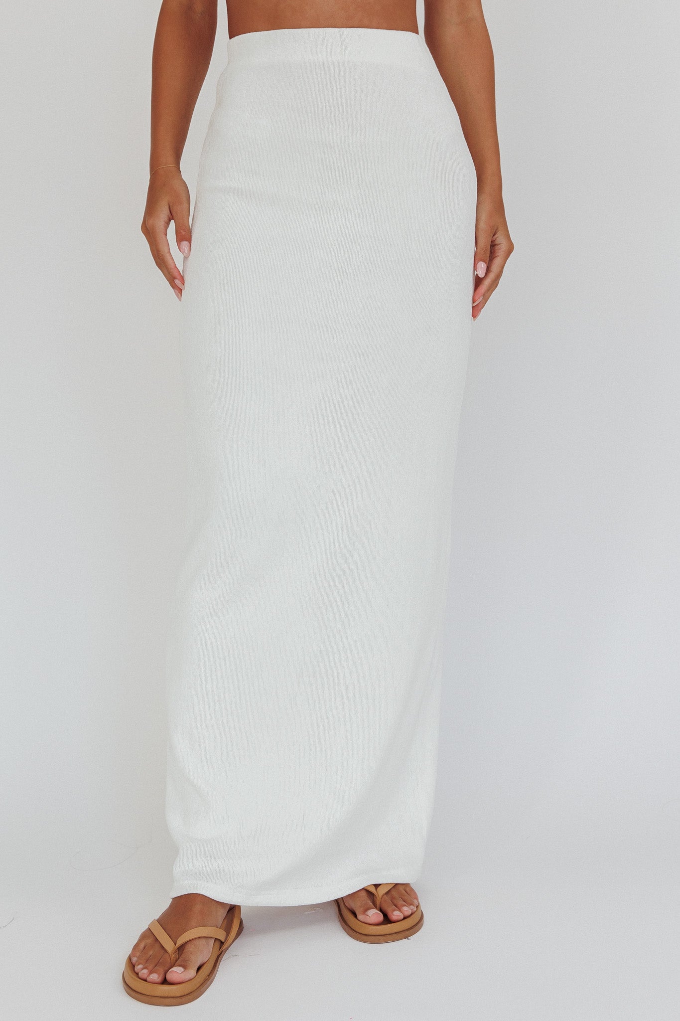 Calculated Ribbed Knit Maxi Skirt White-Fable Dress