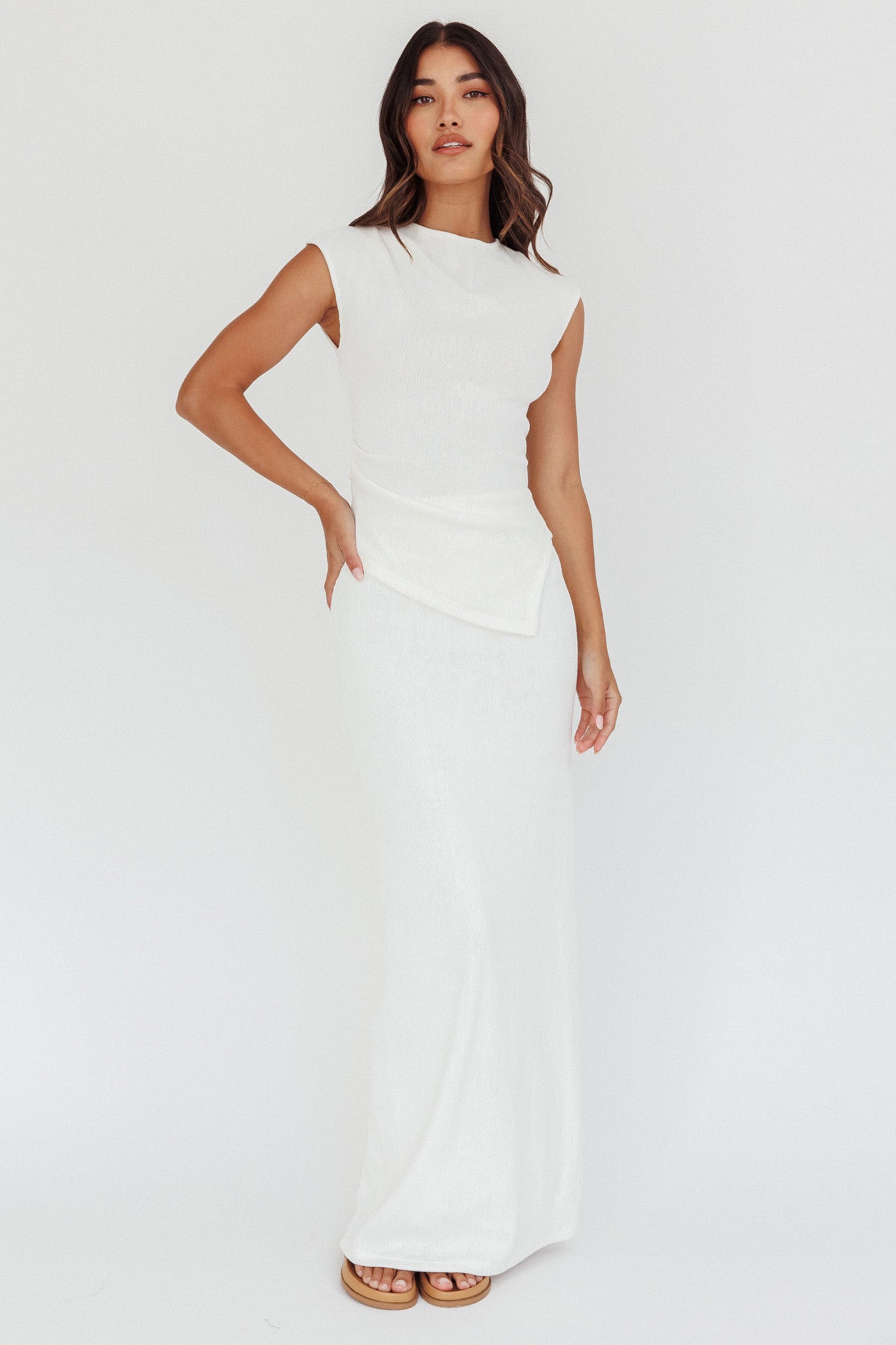 Calculated Cap Sleeve Ribbed Knit Top White-Fable Dress