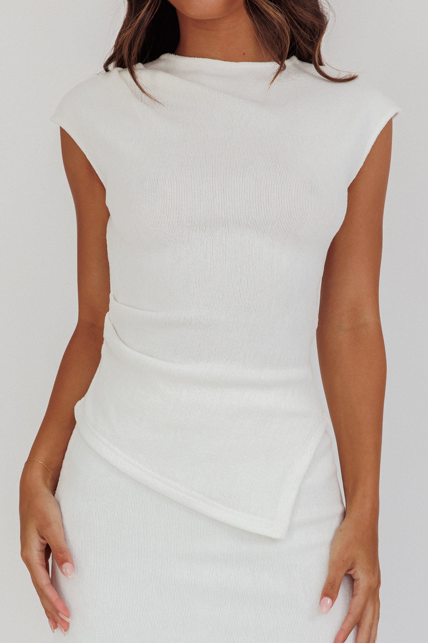 Calculated Cap Sleeve Ribbed Knit Top White-Fable Dress