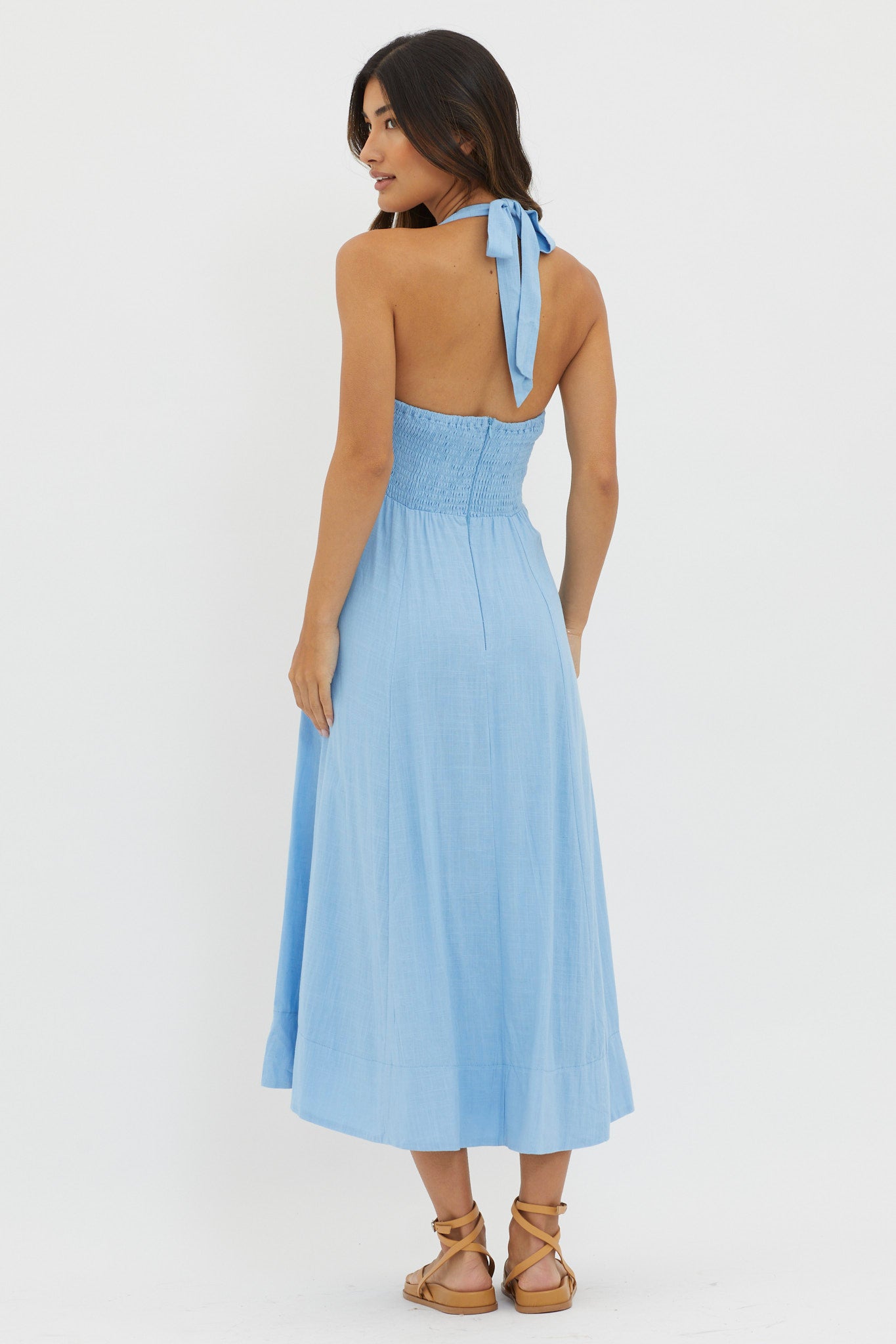 Marybeth Halterneck Midi Dress Blue-Fable Dress