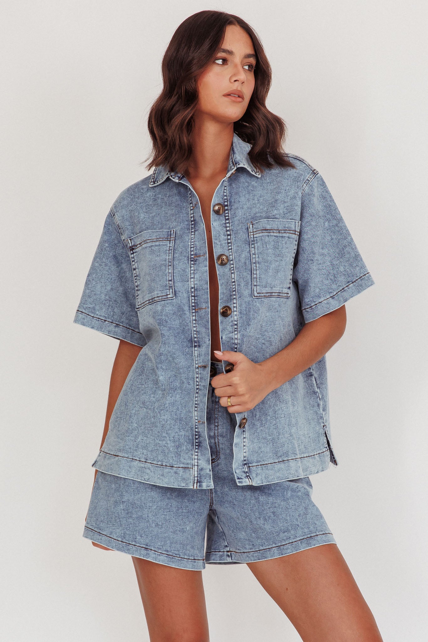Ottawa Button Up Shirt Denim Blue-Fable Dress