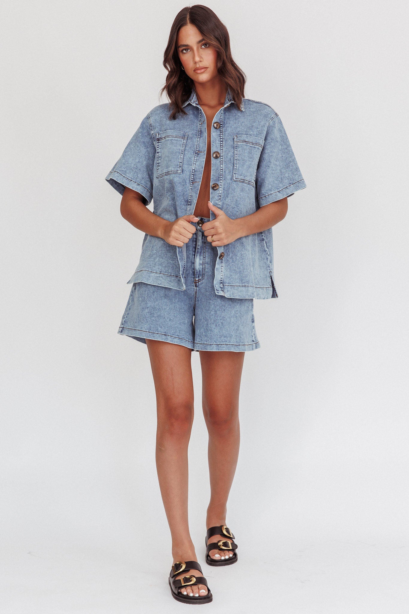 Ottawa Button Up Shirt Denim Blue-Fable Dress
