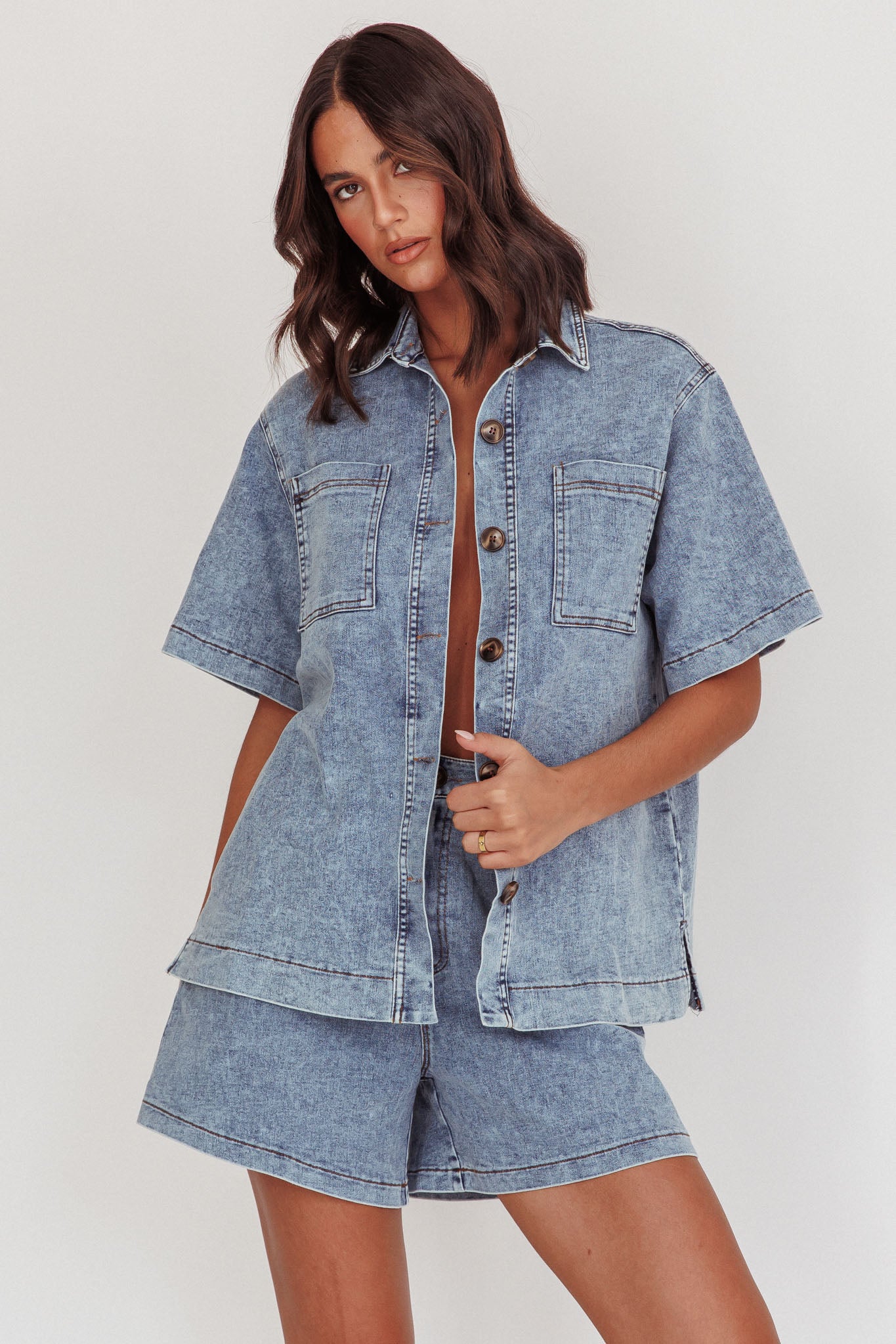 Ottawa Button Up Shirt Denim Blue-Fable Dress