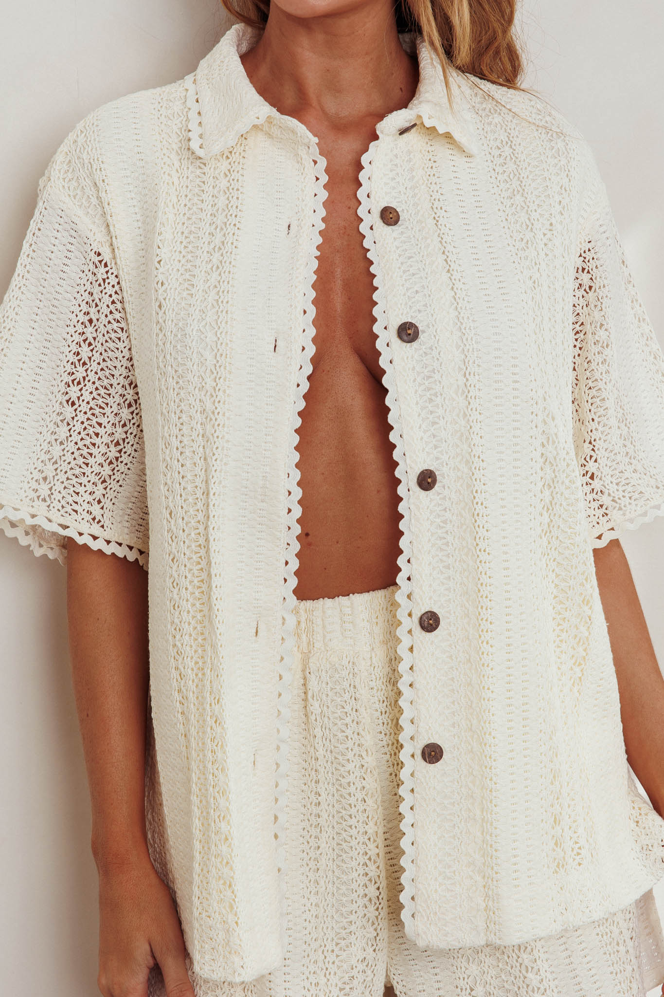 Ottawa Crochet Lace Button Shirt Oat-Fable Dress