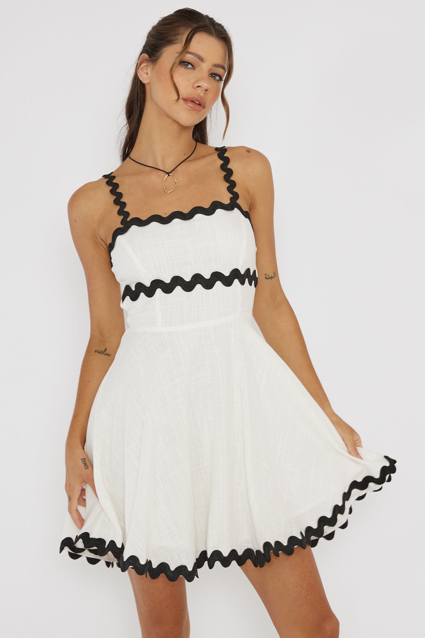 Won Me Over Ric Rac Trim Mini Dress White-Fable Dress
