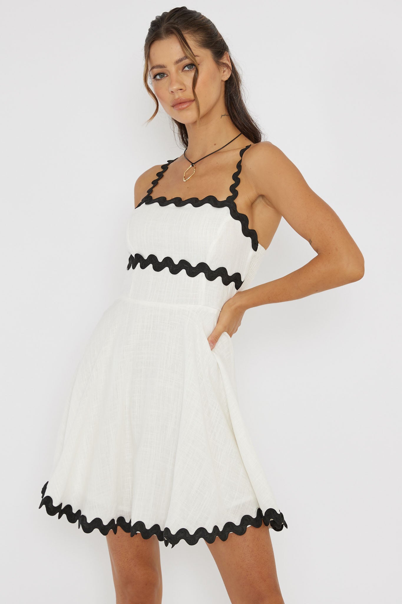 Won Me Over Ric Rac Trim Mini Dress White-Fable Dress