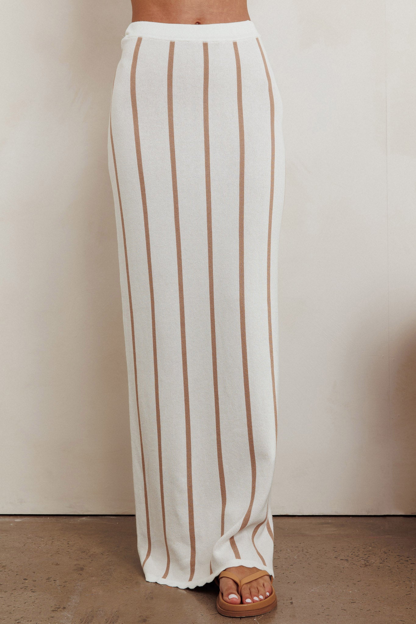 Aster Striped Maxi Knit Skirt Beige-Fable Dress