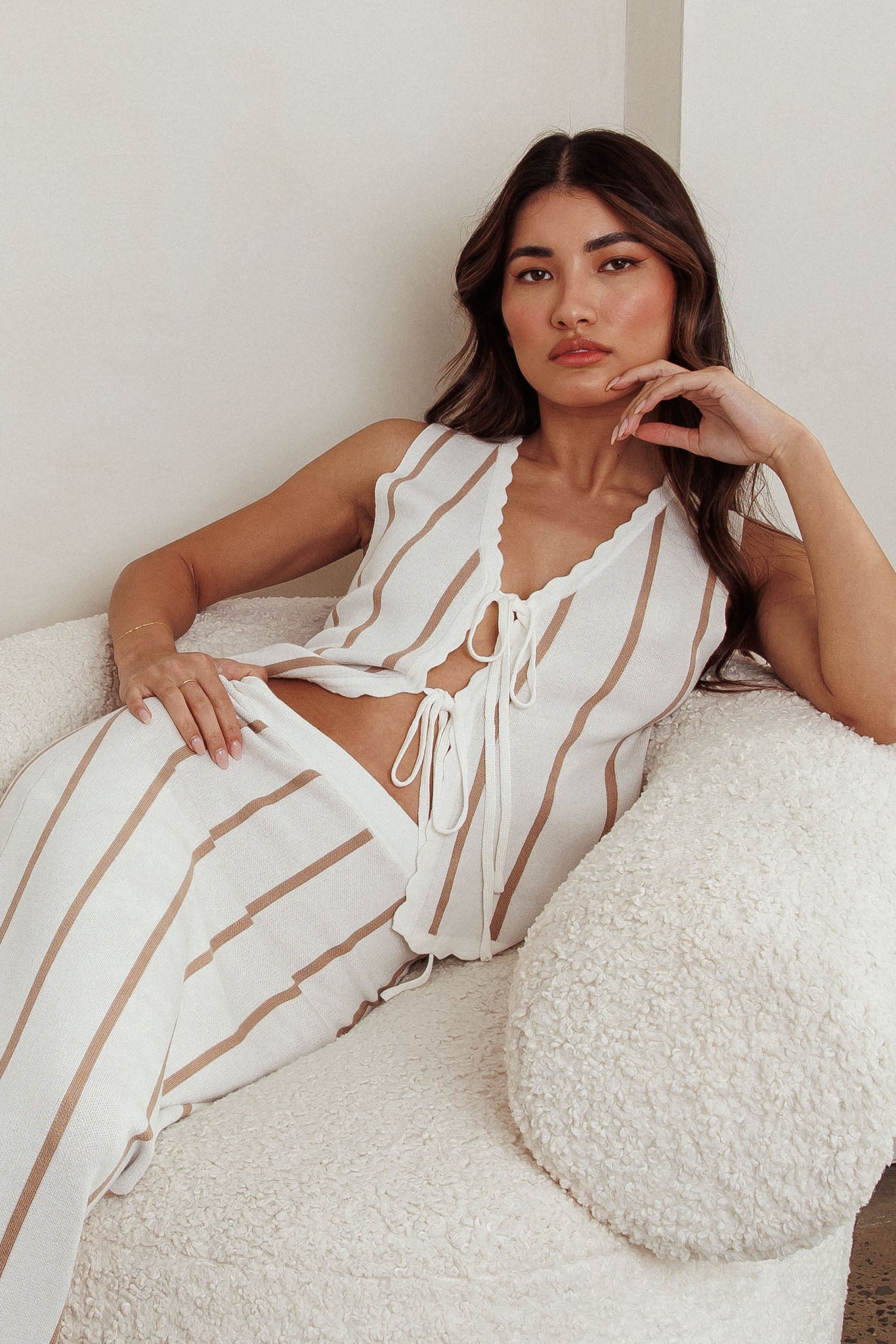 Aster Sleeveless Knit Front Tie Top Beige-Fable Dress