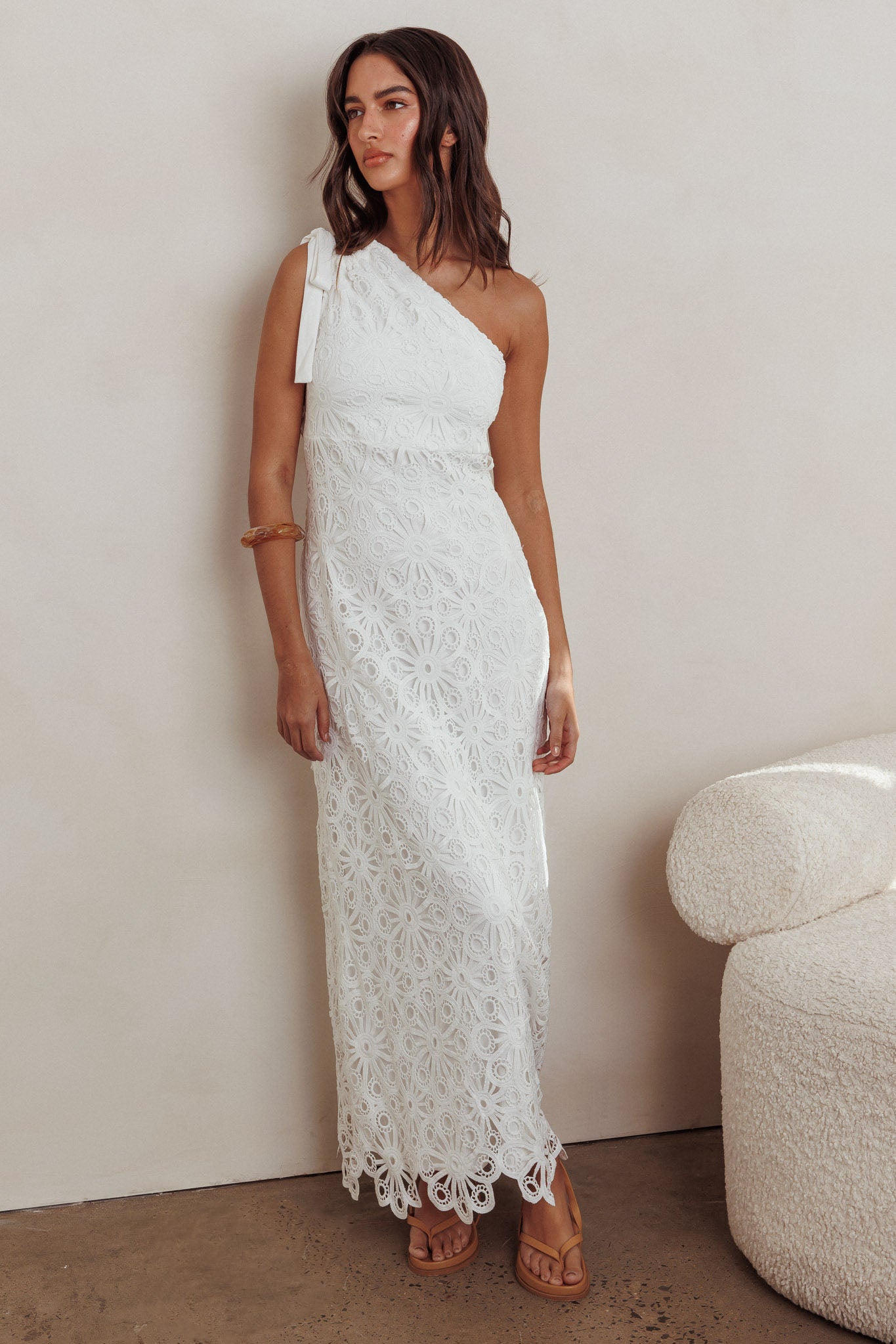 Artice One Shoulder Maxi Dress Off White-Fable Dress