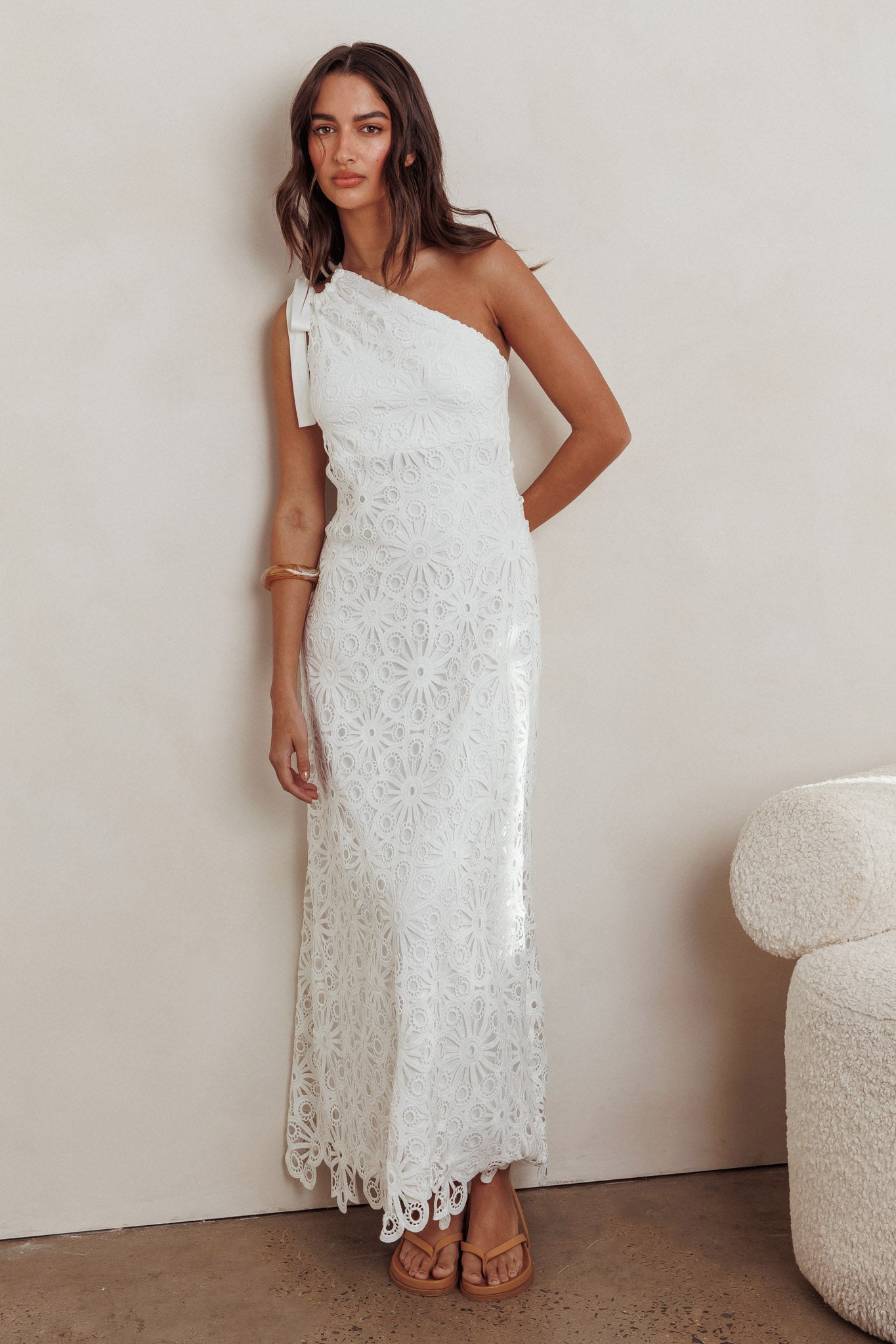 Artice One Shoulder Maxi Dress Off White-Fable Dress