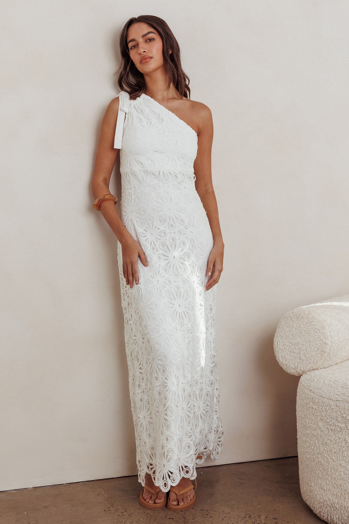 Artice One Shoulder Maxi Dress Off White-Fable Dress