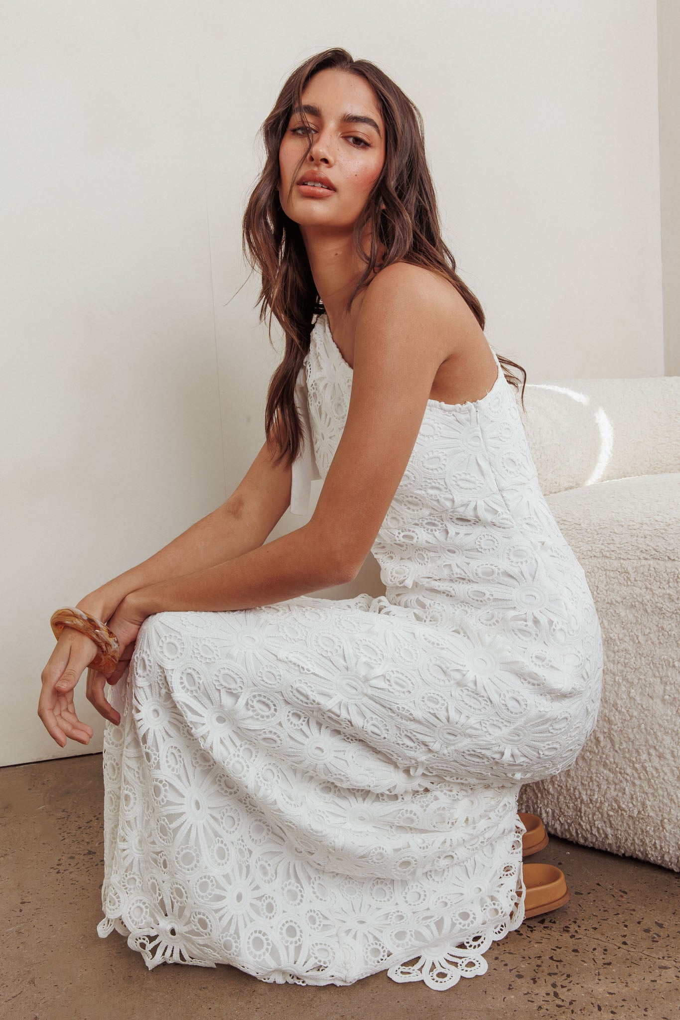 Artice One Shoulder Maxi Dress Off White-Fable Dress