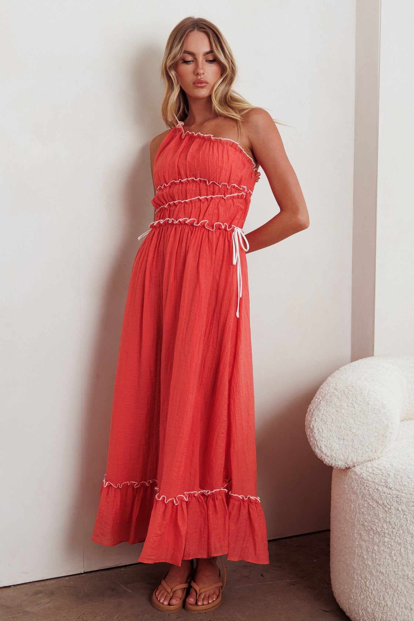 Ballad One-Shoulder Maxi Dress Coral-Fable Dress