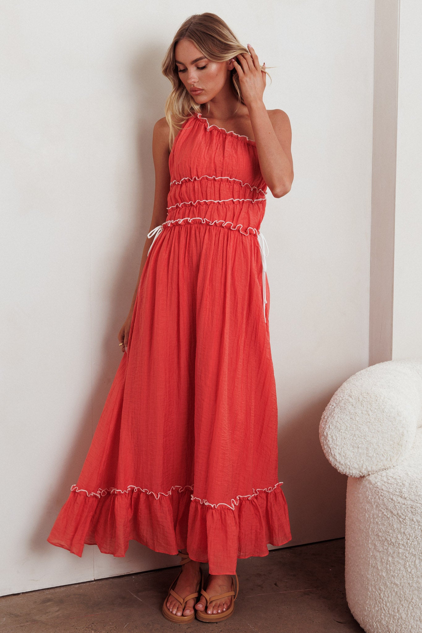 Ballad One-Shoulder Maxi Dress Coral-Fable Dress