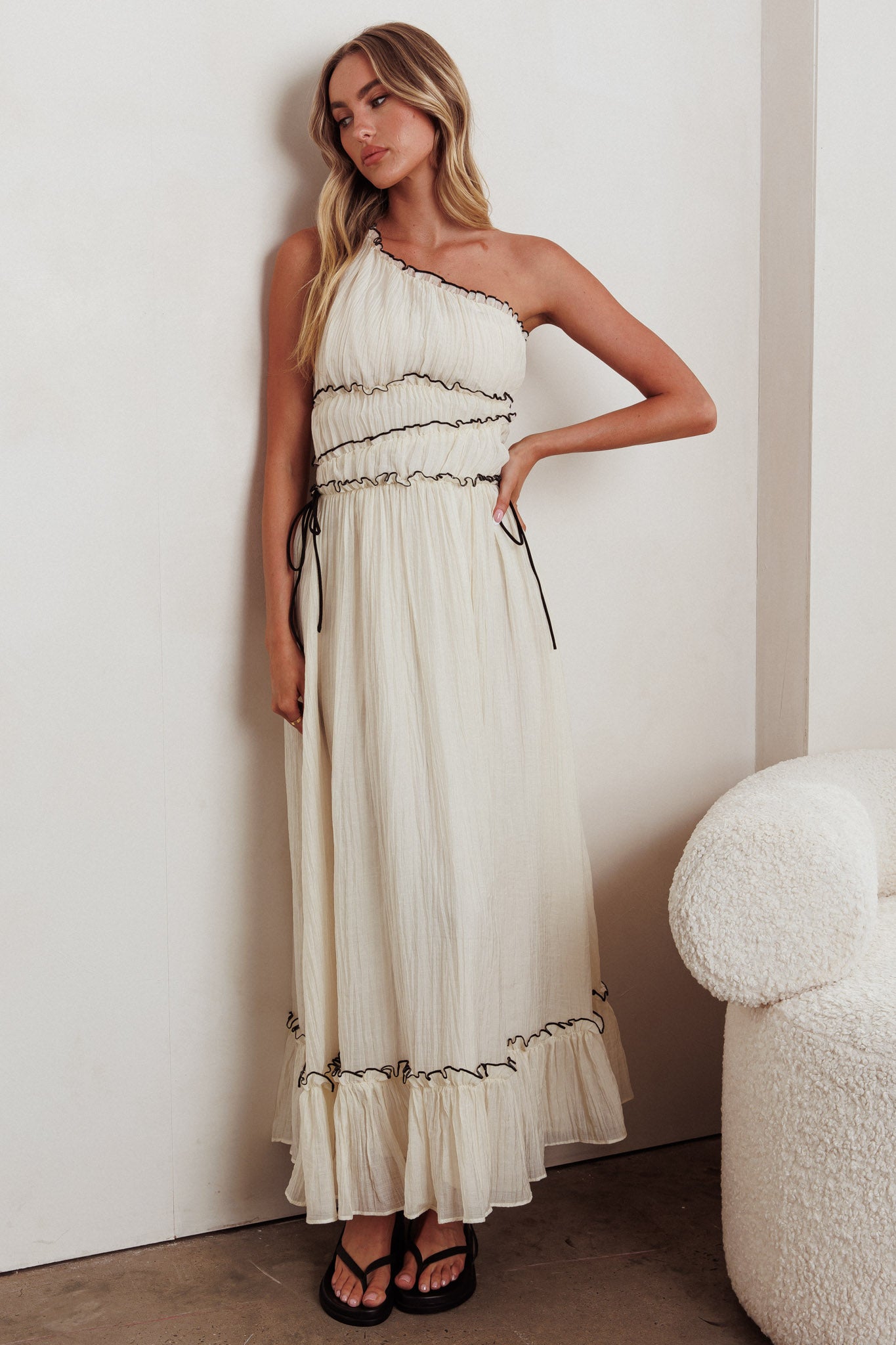 Ballad One-Shoulder Maxi Dress Cream-Fable Dress