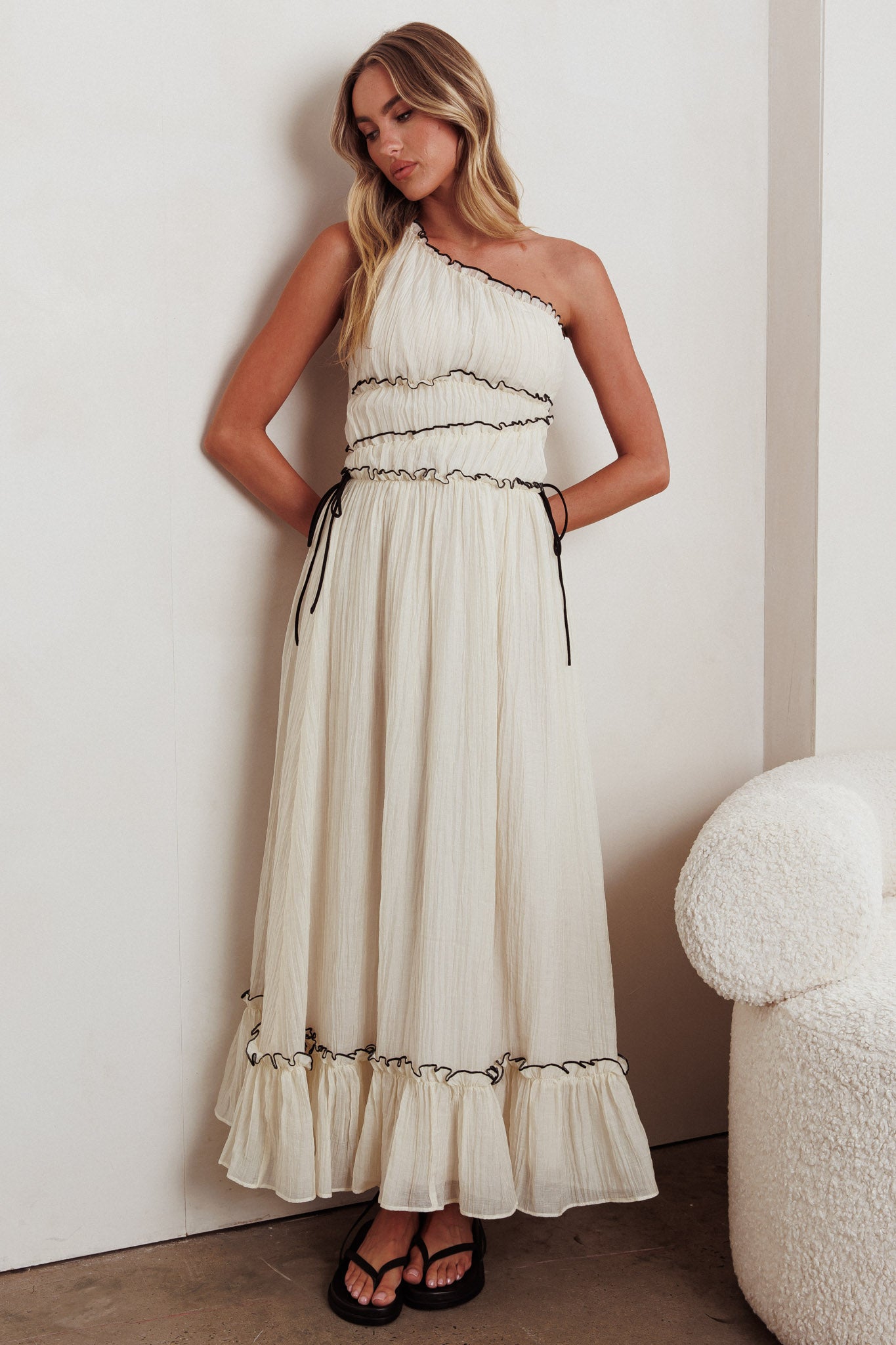 Ballad One-Shoulder Maxi Dress Cream-Fable Dress