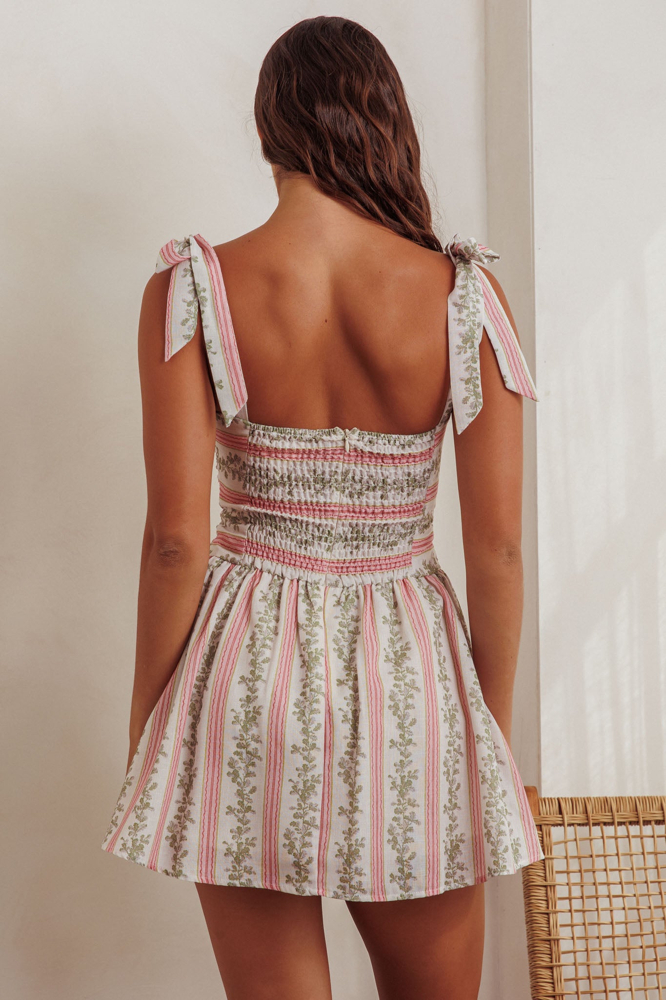 Bestie Tied Shoulder Mini Dress Floral Green-Fable Dress