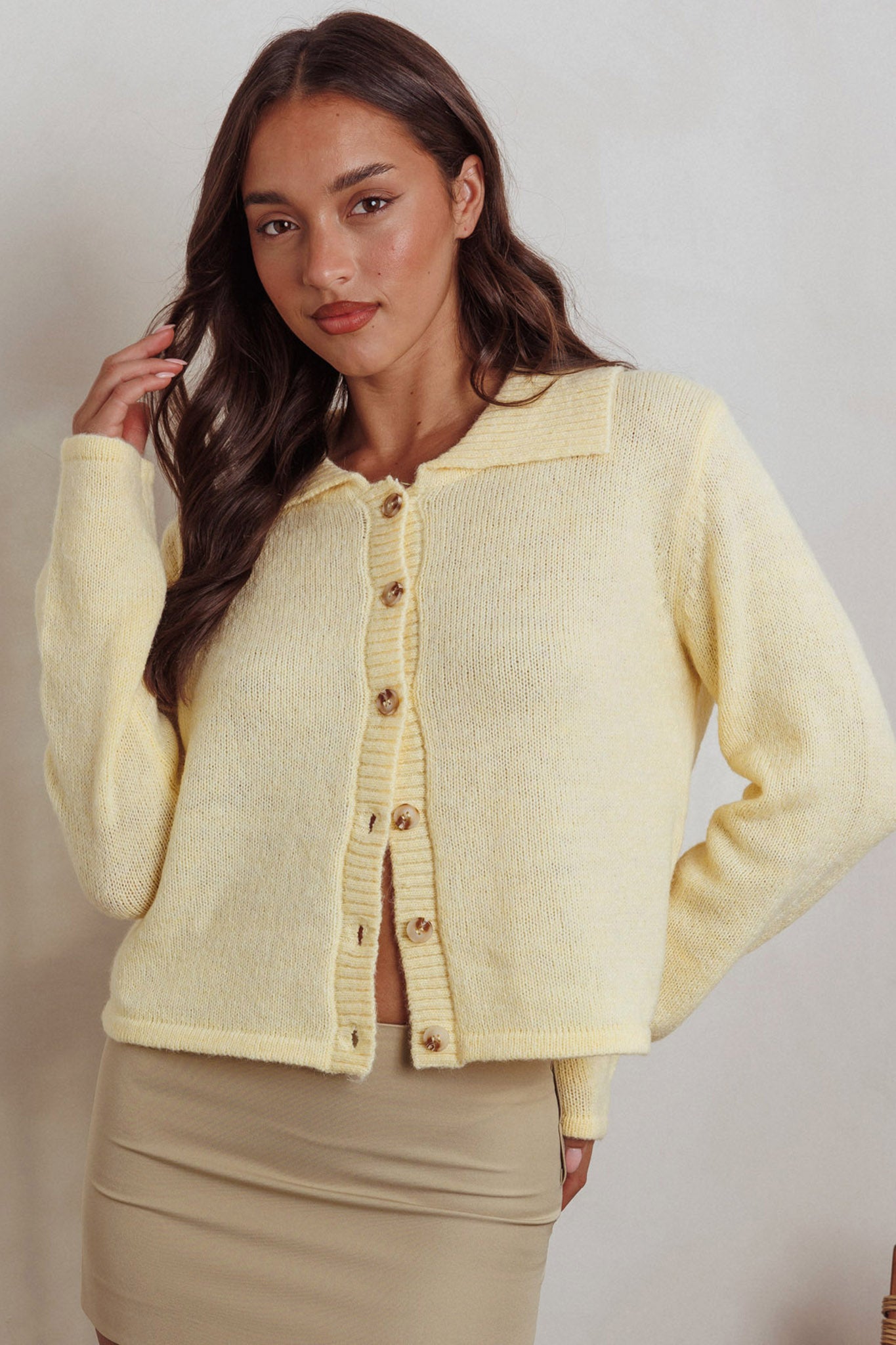Margaret Button-Up Knit Cardigan Butter-Fable Dress