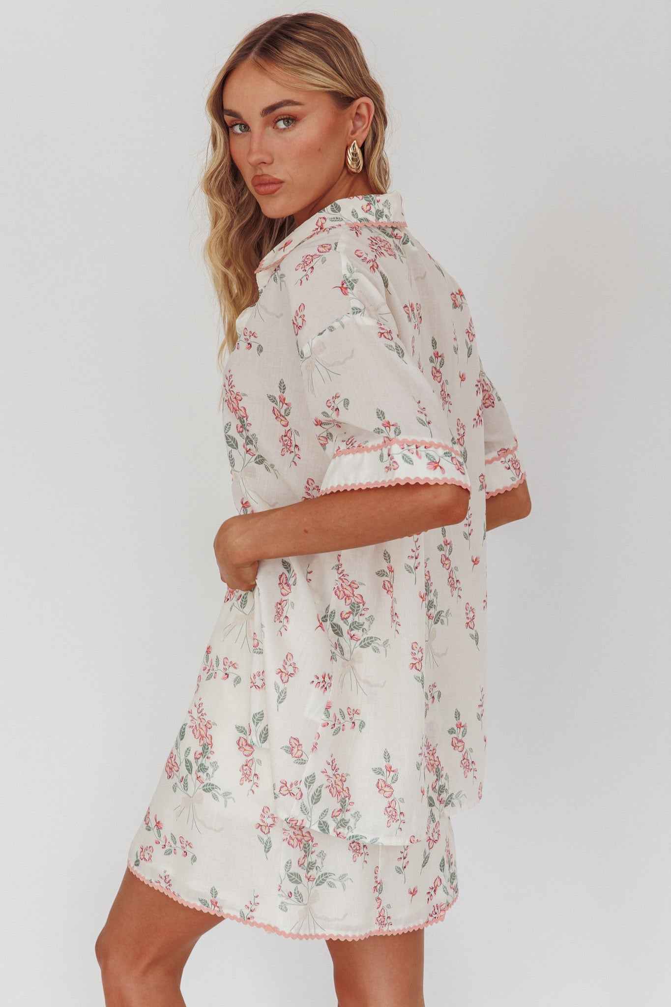 Catherina Ric-Rac Trim Mini Skirt Floral Pink-Fable Dress