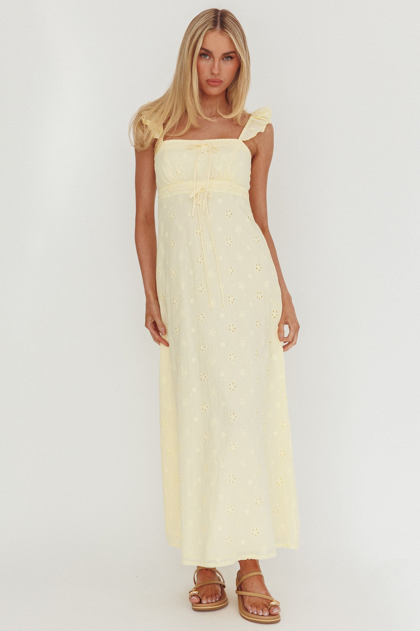 Zimmer Eyelet Frill Strap Maxi Dress Butter-Fable Dress