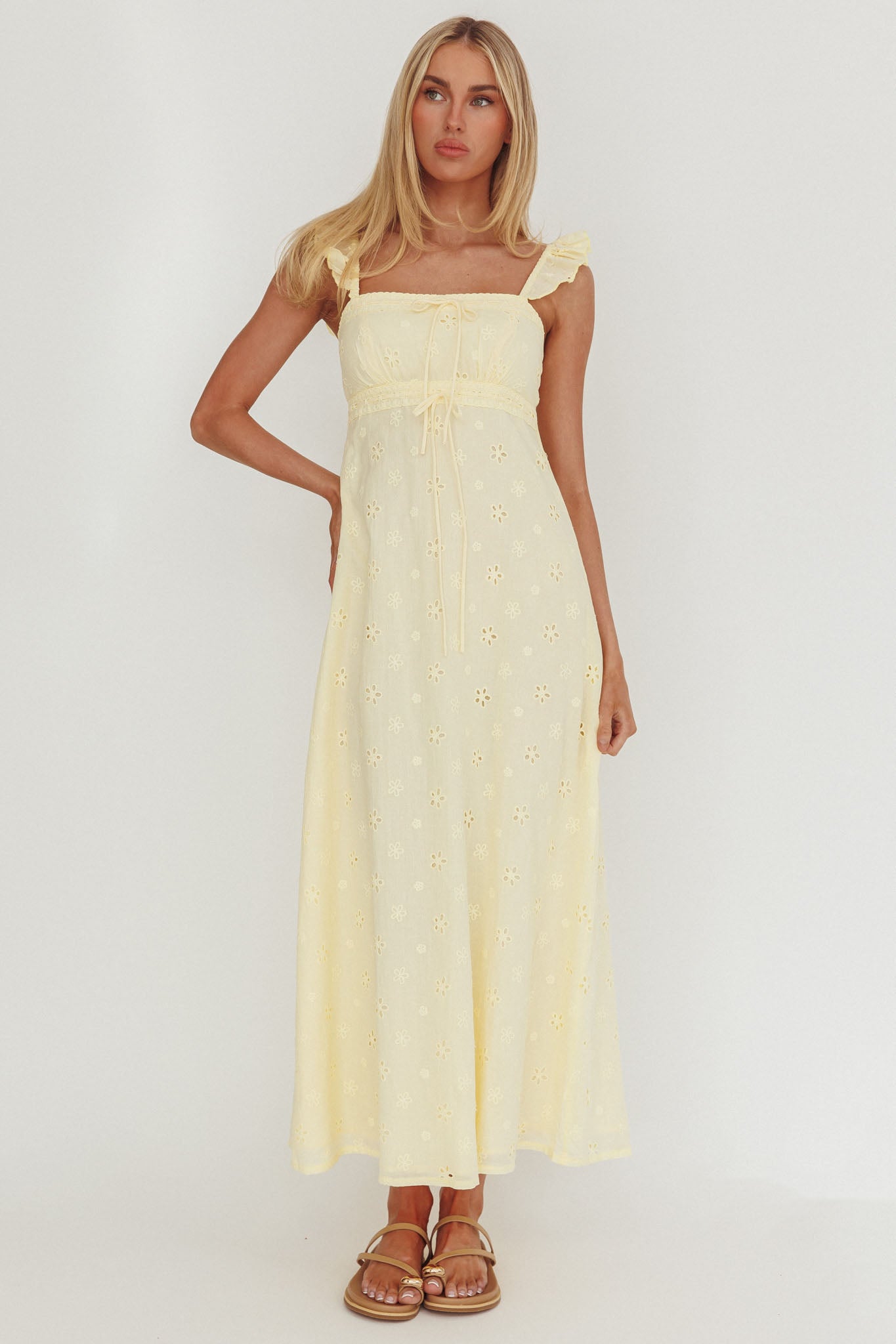 Zimmer Eyelet Frill Strap Maxi Dress Butter-Fable Dress
