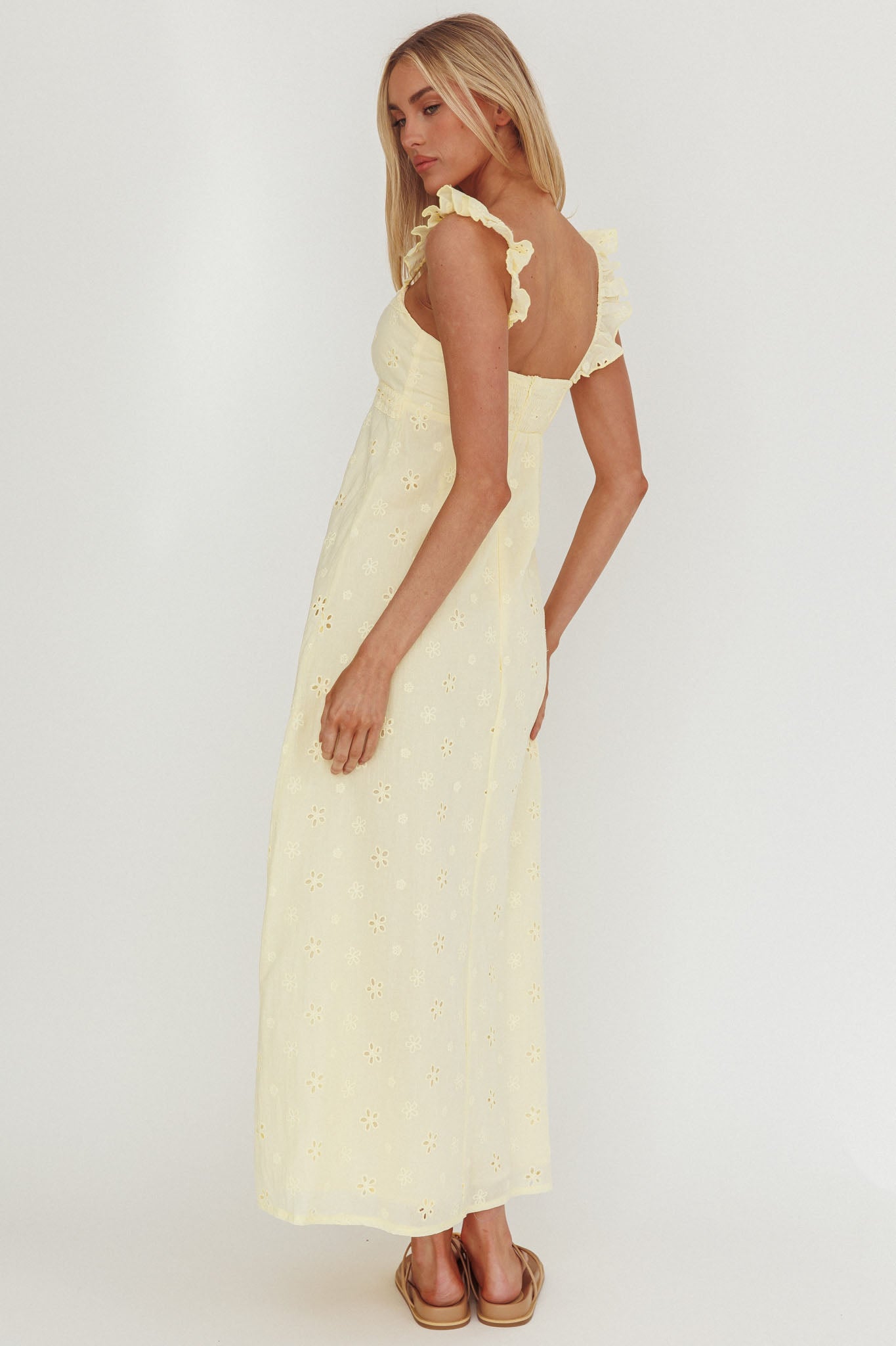 Zimmer Eyelet Frill Strap Maxi Dress Butter-Fable Dress
