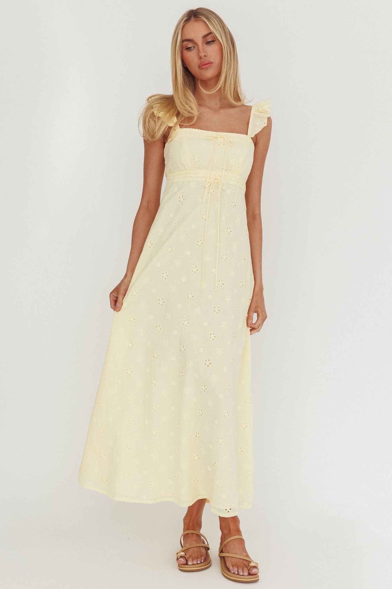 Zimmer Eyelet Frill Strap Maxi Dress Butter-Fable Dress