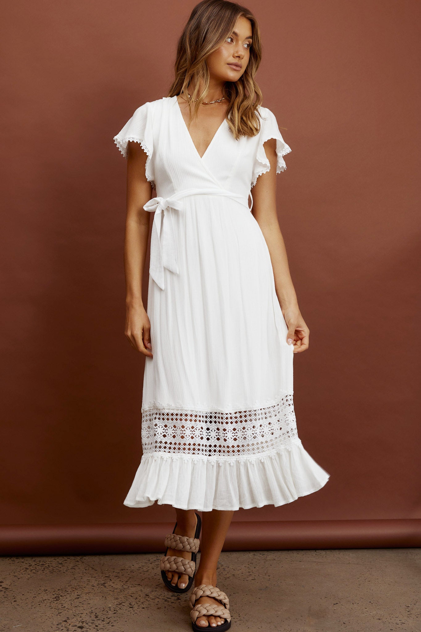 Zephyr Waist Tie Midi Dress White-Fable Dress