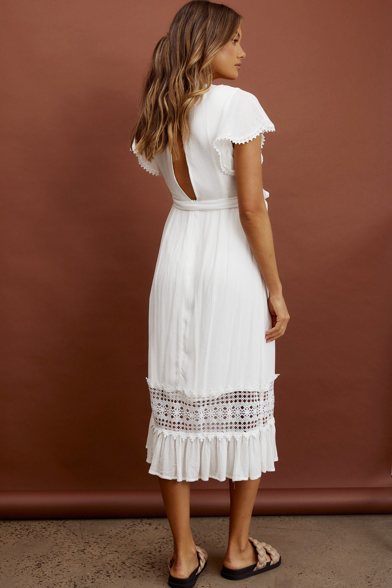 Zephyr Waist Tie Midi Dress White-Fable Dress