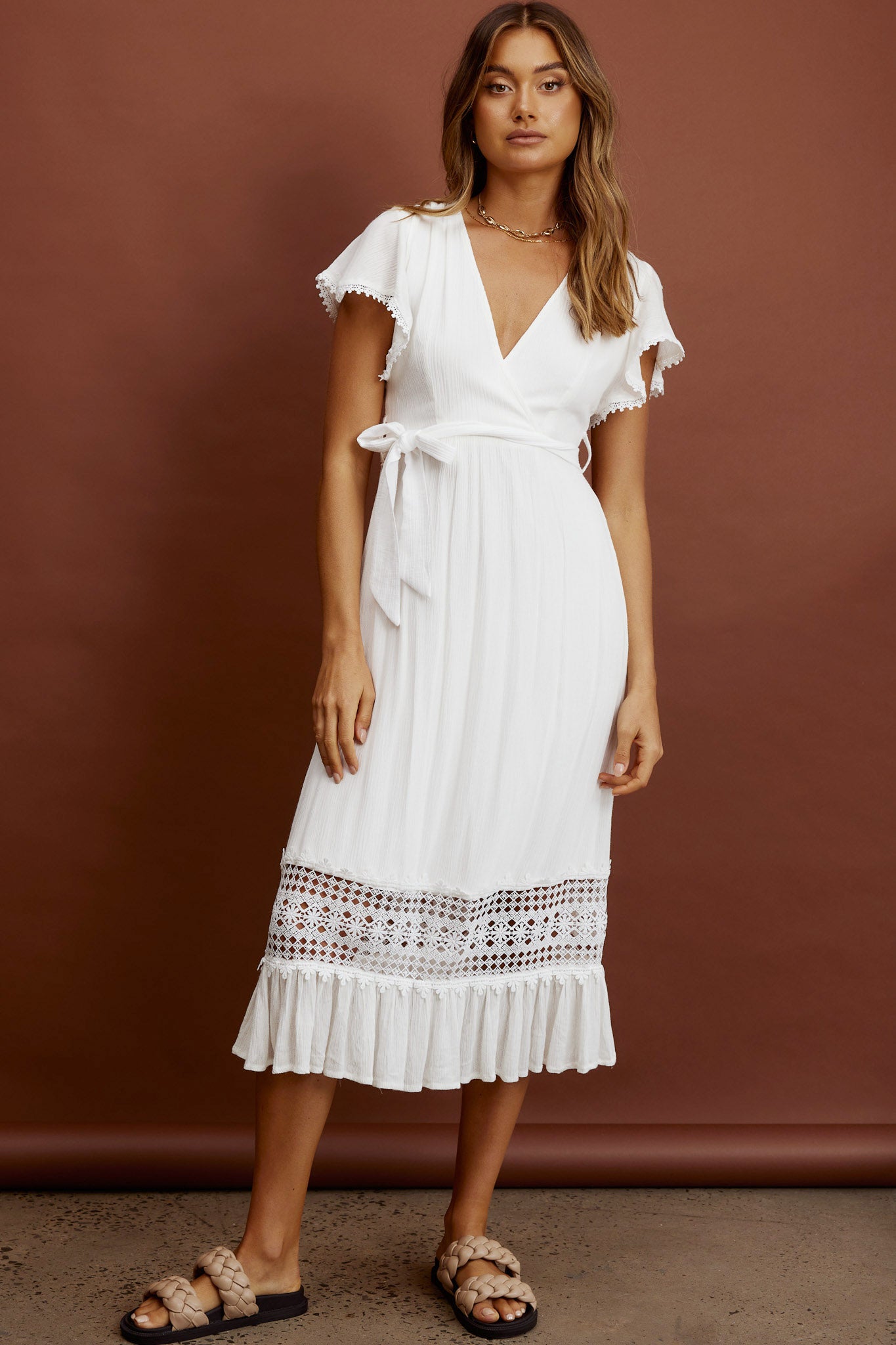 Zephyr Waist Tie Midi Dress White-Fable Dress