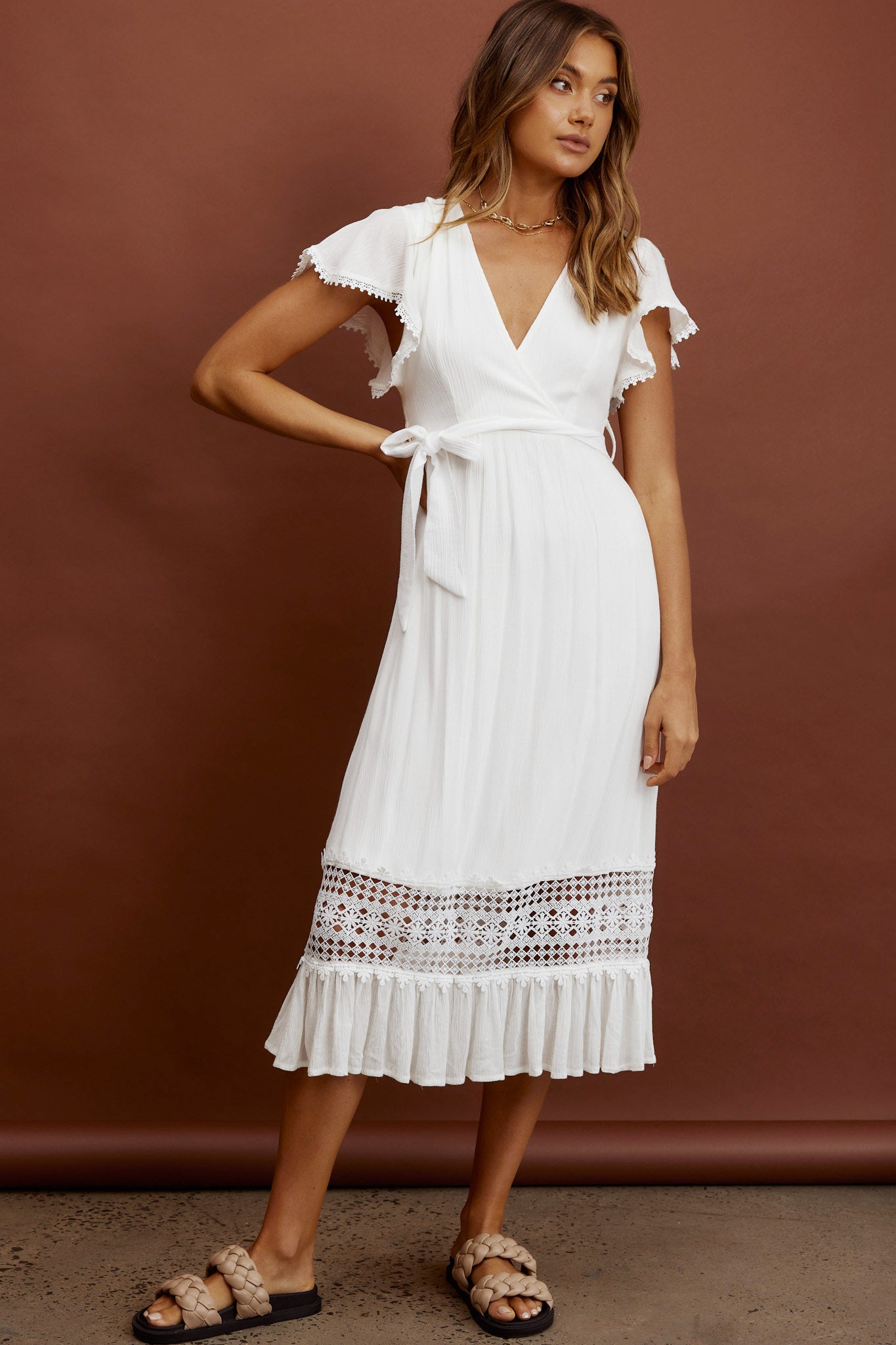 Zephyr Waist Tie Midi Dress White-Fable Dress