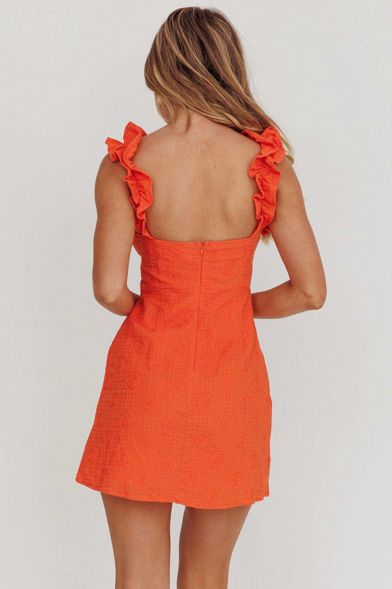 Annie Ruffle Shoulder Strap Mini Dress Orange-Fable Dress