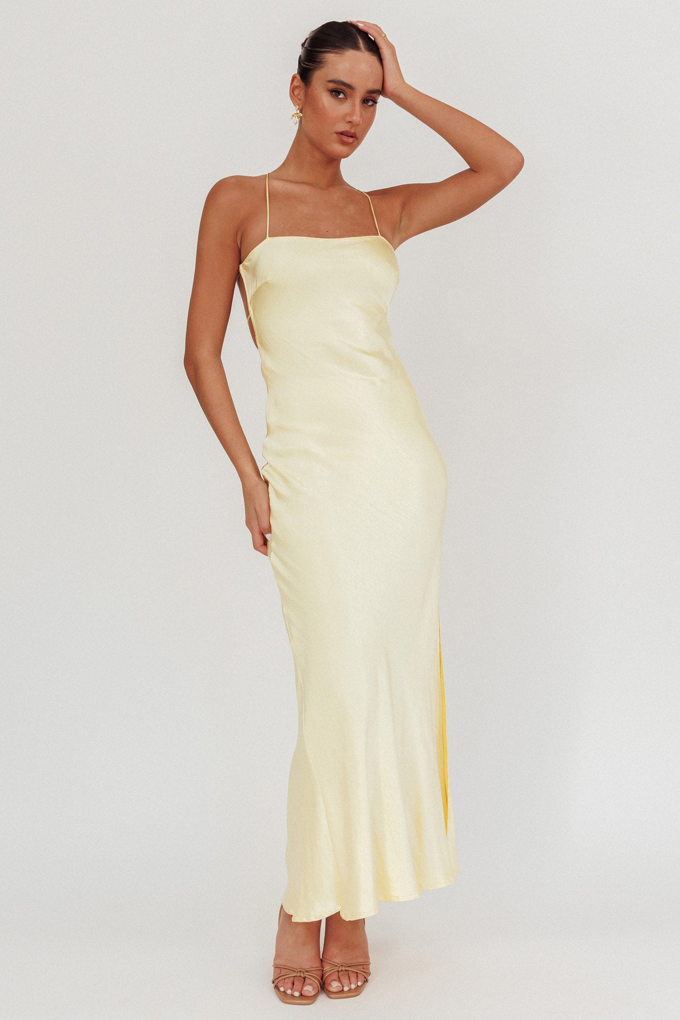 Dolce Life Backless Satin Maxi Dress Butter-Fable Dress