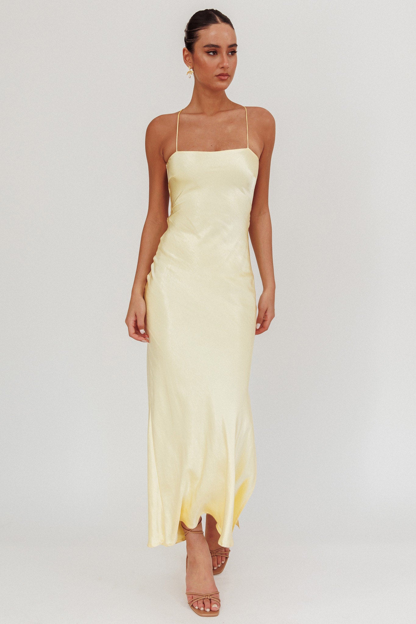 Dolce Life Backless Satin Maxi Dress Butter-Fable Dress