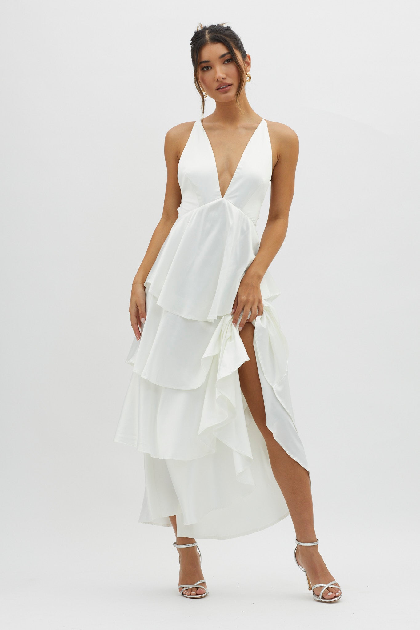 Auguste Tiered Frill Strappy Back Dress Ivory-Fable Dress