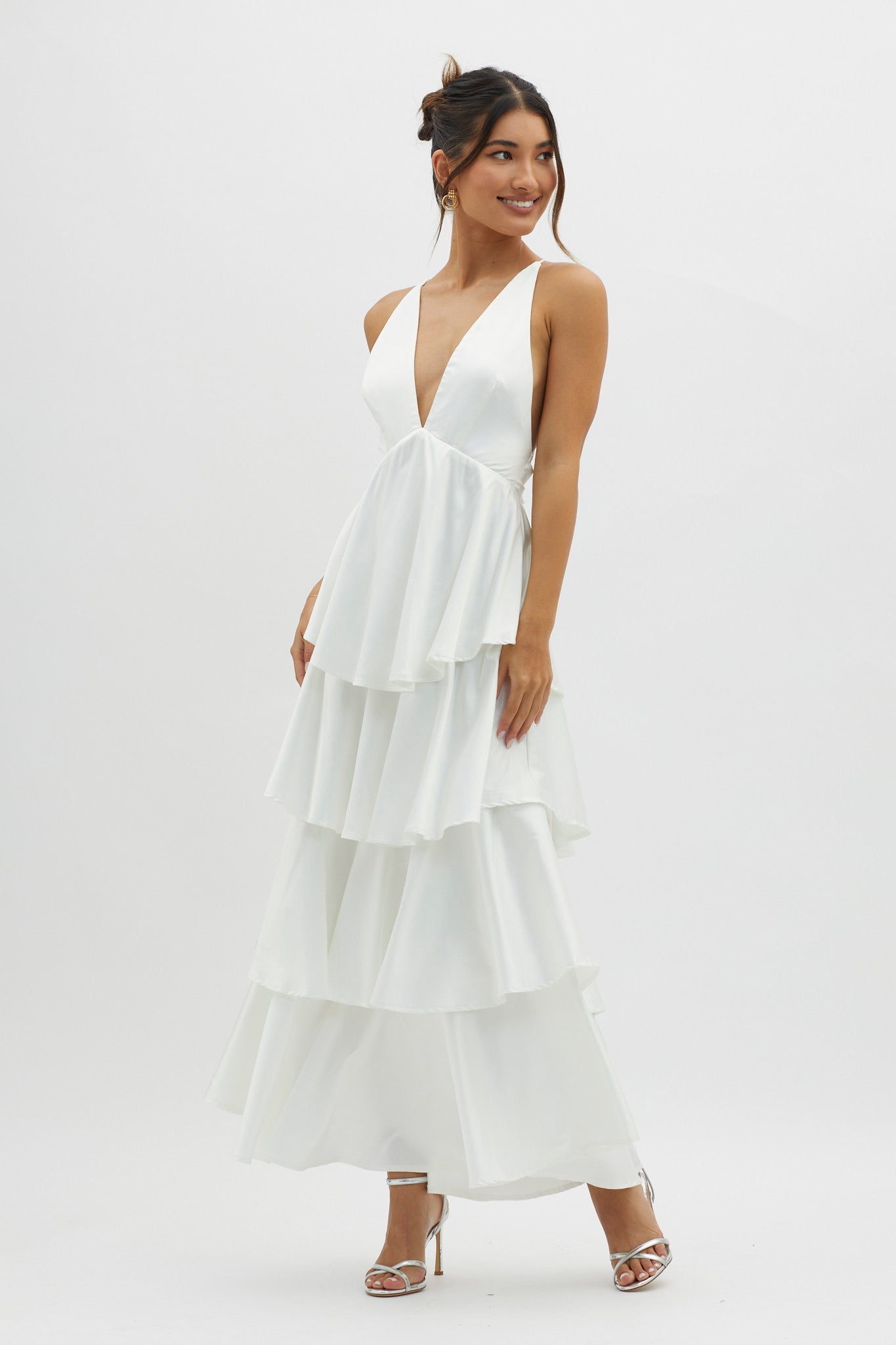 Auguste Tiered Frill Strappy Back Dress Ivory-Fable Dress