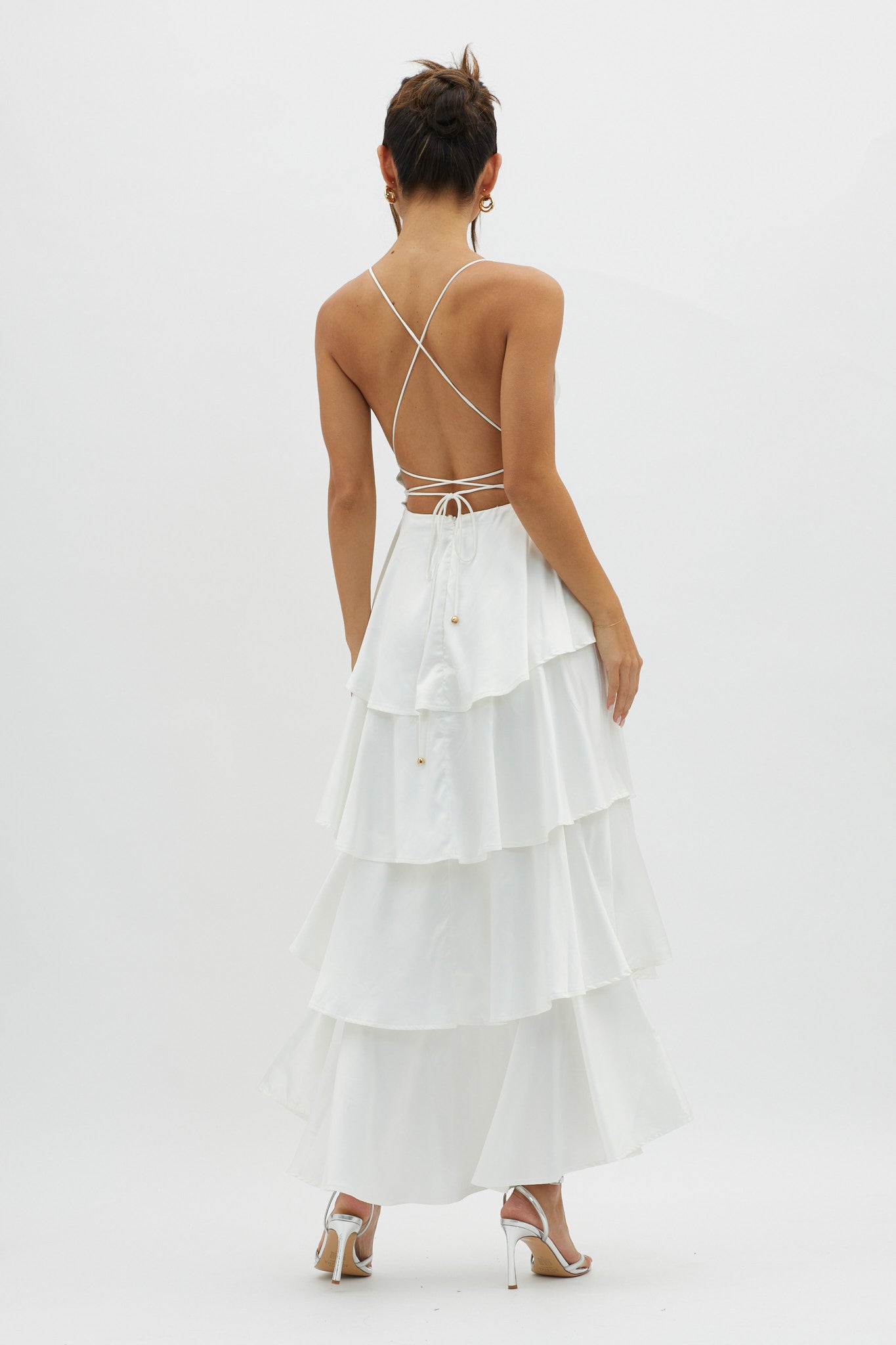 Auguste Tiered Frill Strappy Back Dress Ivory-Fable Dress
