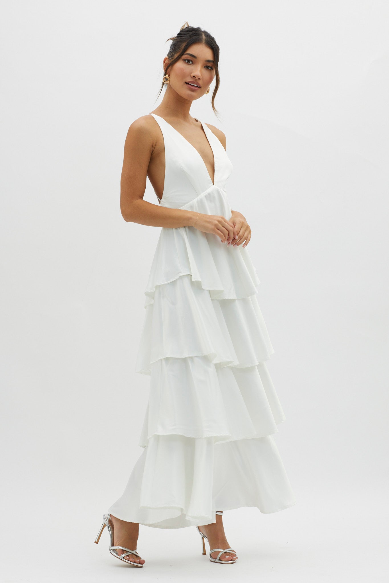 Auguste Tiered Frill Strappy Back Dress Ivory-Fable Dress