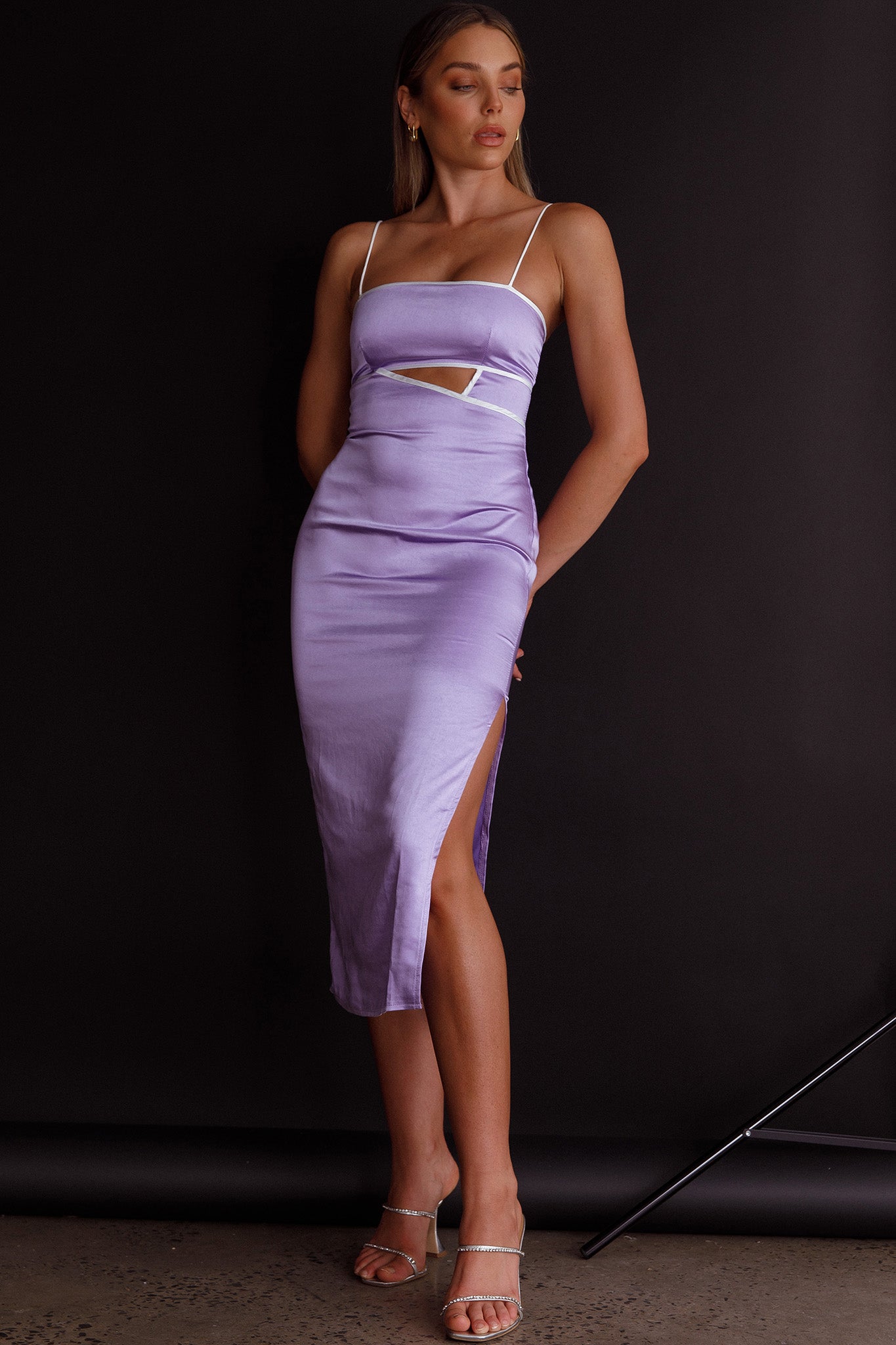 Laia Cut-Out Bodice Midi Dress Lilac-Fable Dress