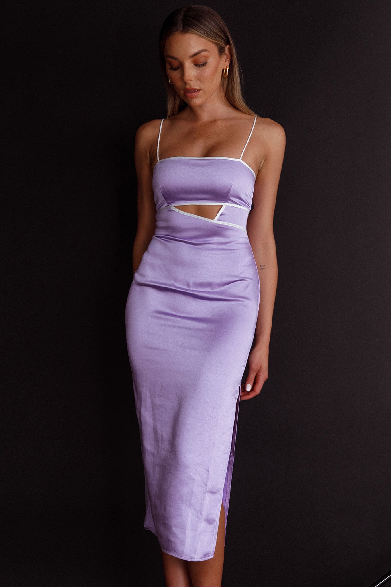 Laia Cut-Out Bodice Midi Dress Lilac-Fable Dress