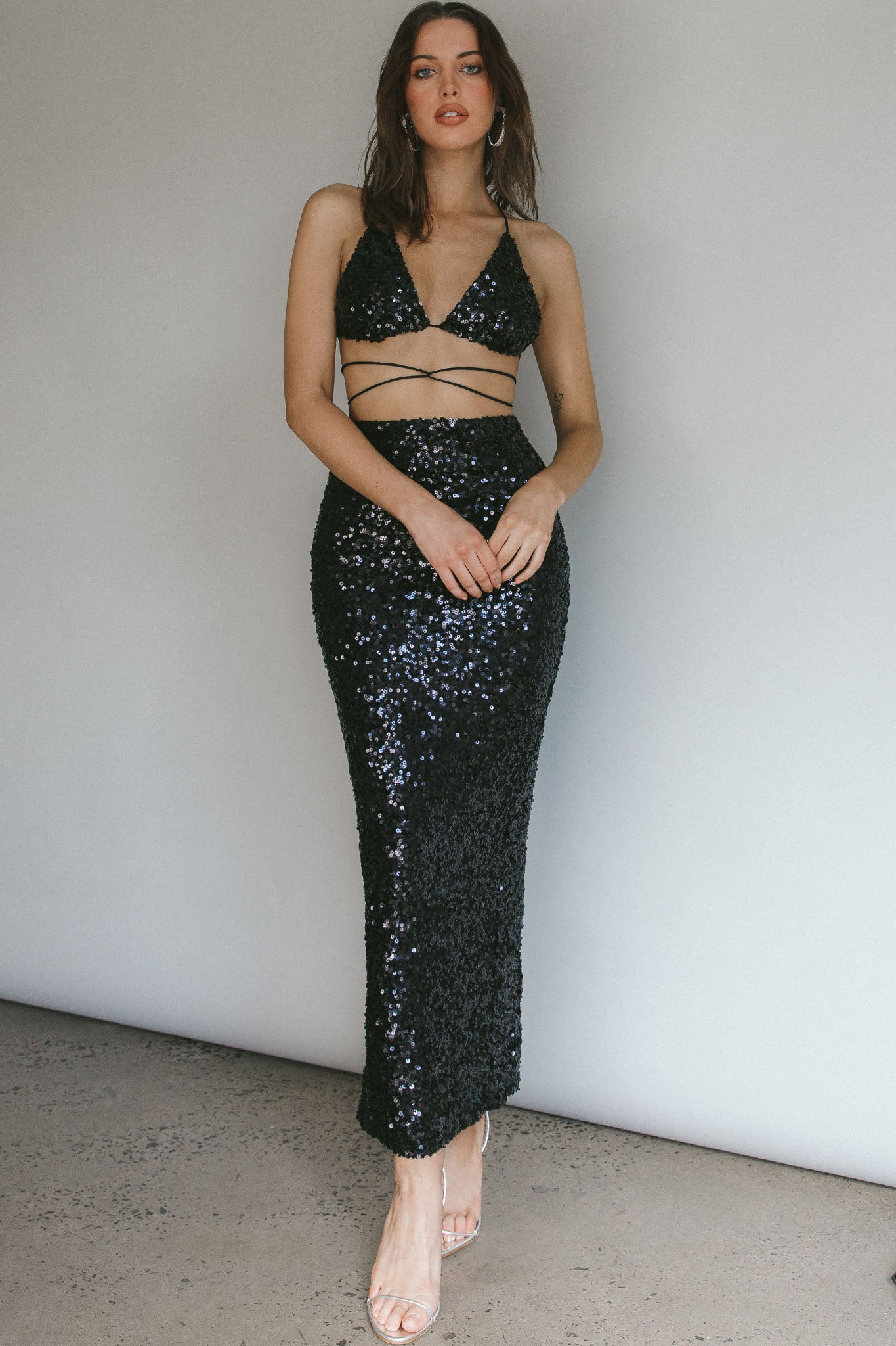 Zefa Sequin Triangle Top Black-Fable Dress