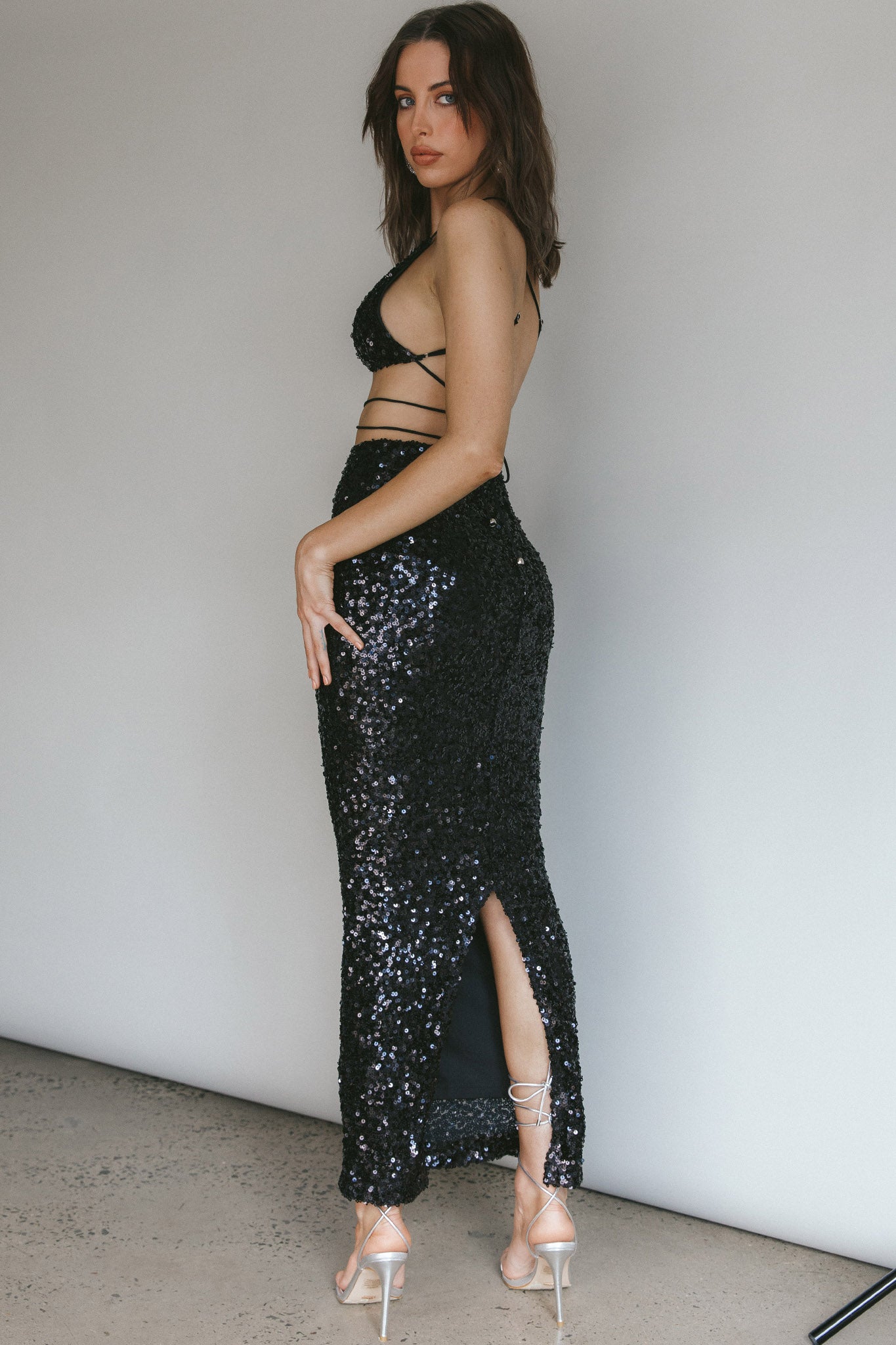 Zefa Sequin Triangle Top Black-Fable Dress