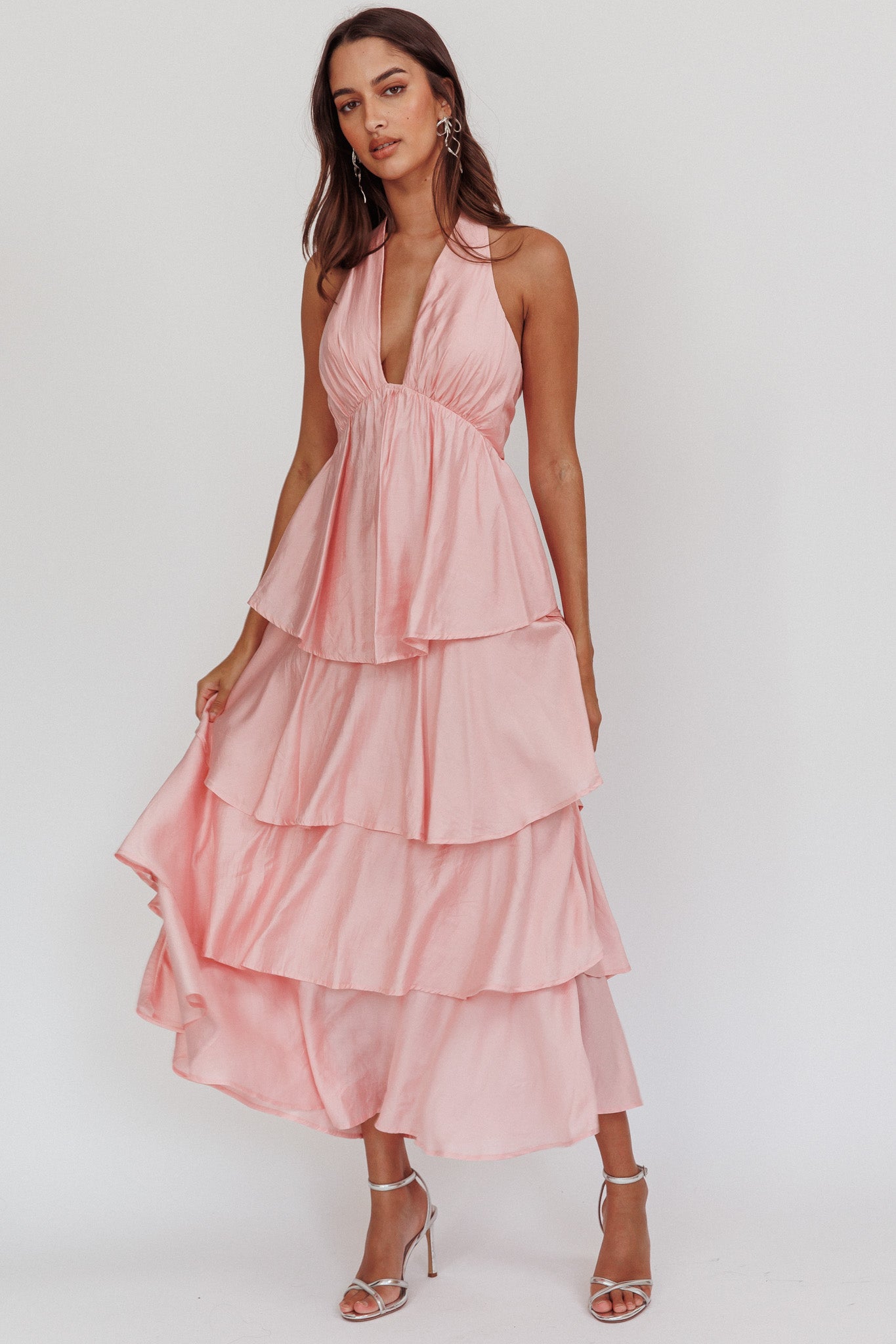 Catalina Tiered Ruffle Maxi Dress Dusty Rose-Fable Dress