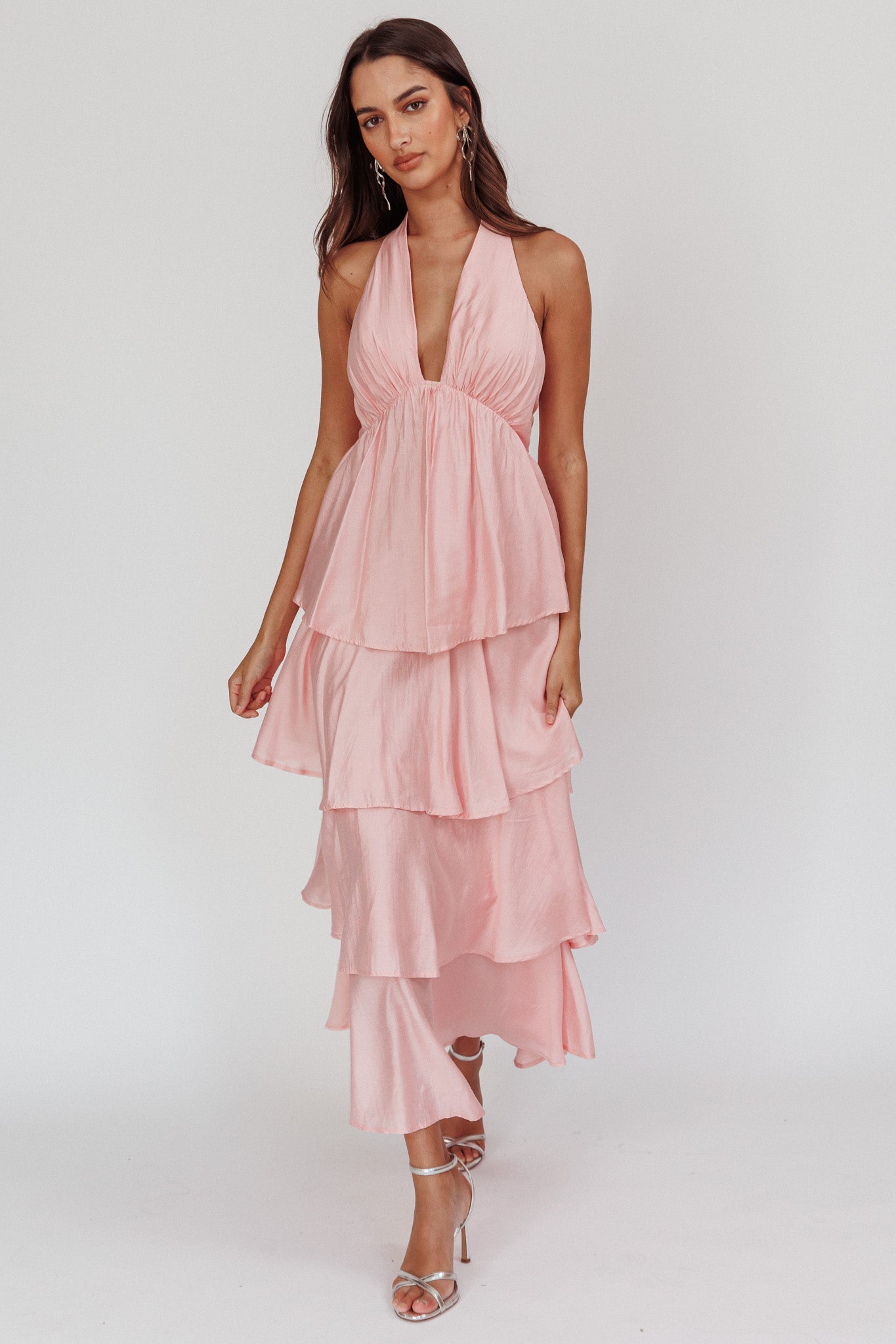 Catalina Tiered Ruffle Maxi Dress Dusty Rose-Fable Dress