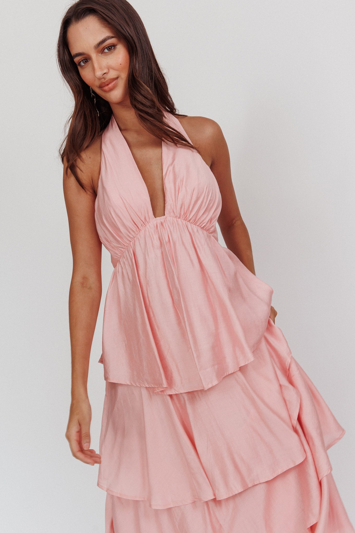 Catalina Tiered Ruffle Maxi Dress Dusty Rose-Fable Dress