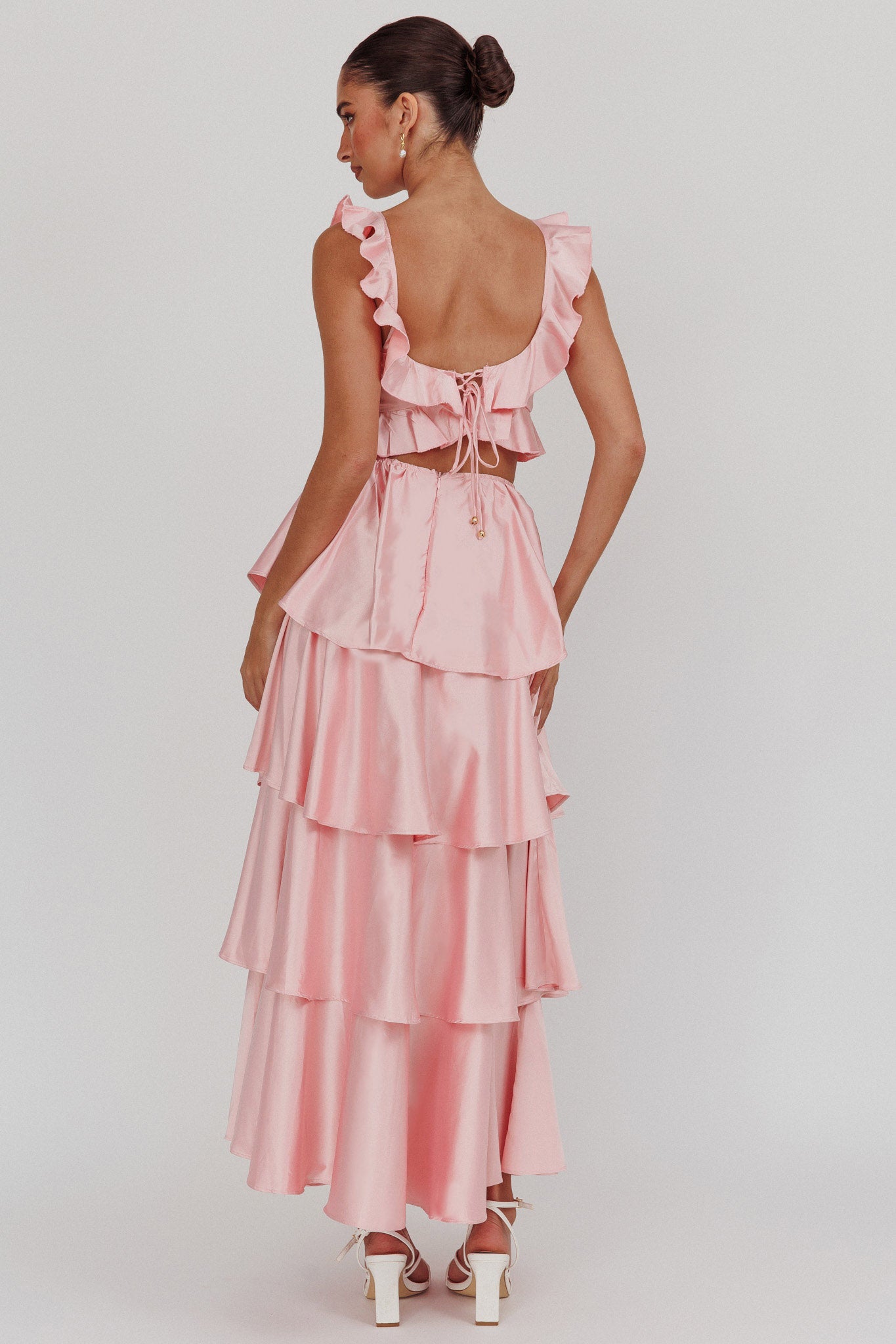 Catalina Tiered Ruffle Cut-Out Maxi Dress Blush-Fable Dress