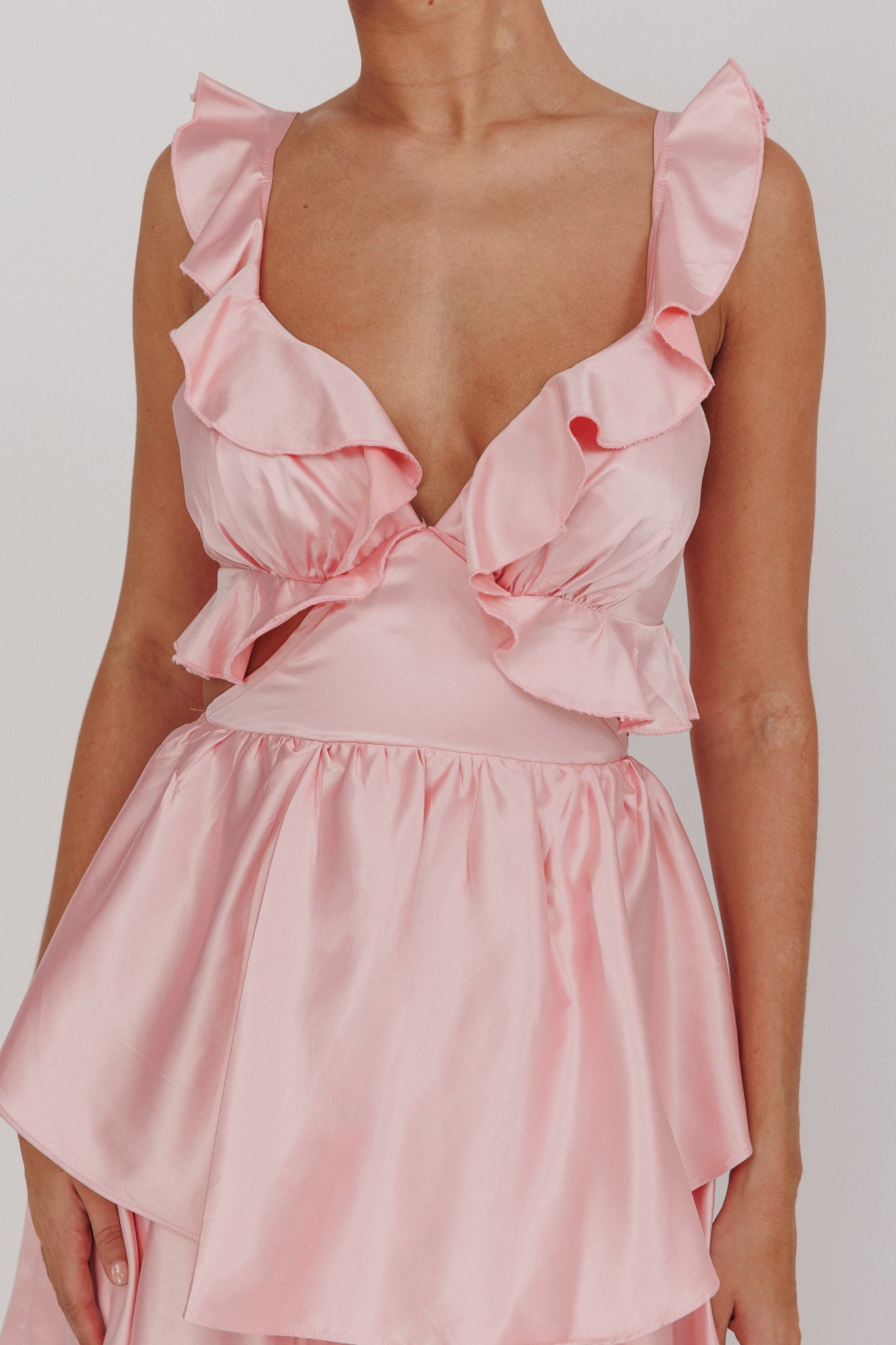 Catalina Tiered Ruffle Cut-Out Maxi Dress Blush-Fable Dress